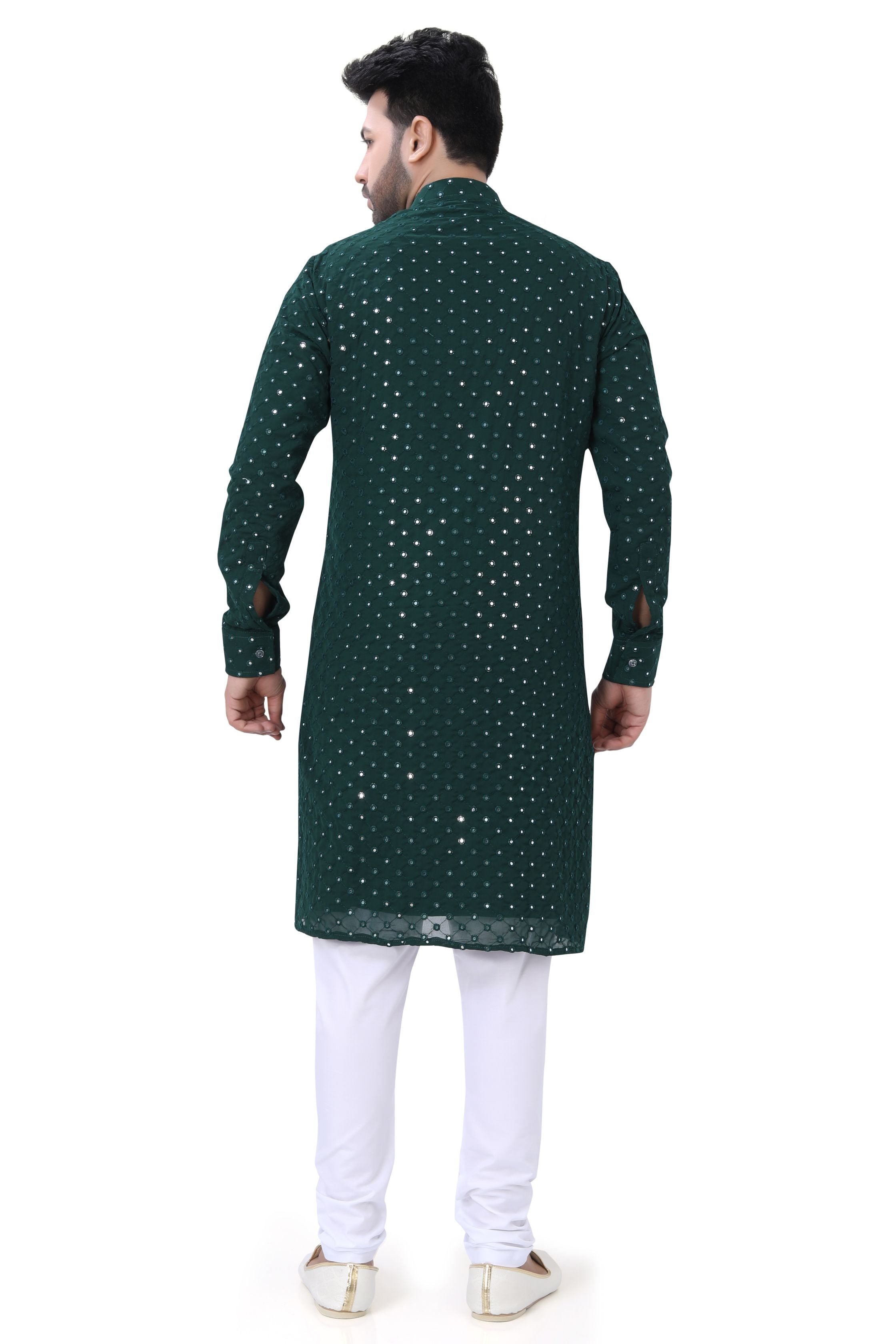 Bottle Green Mirror Work Kurta in Soft Georgette Fabric