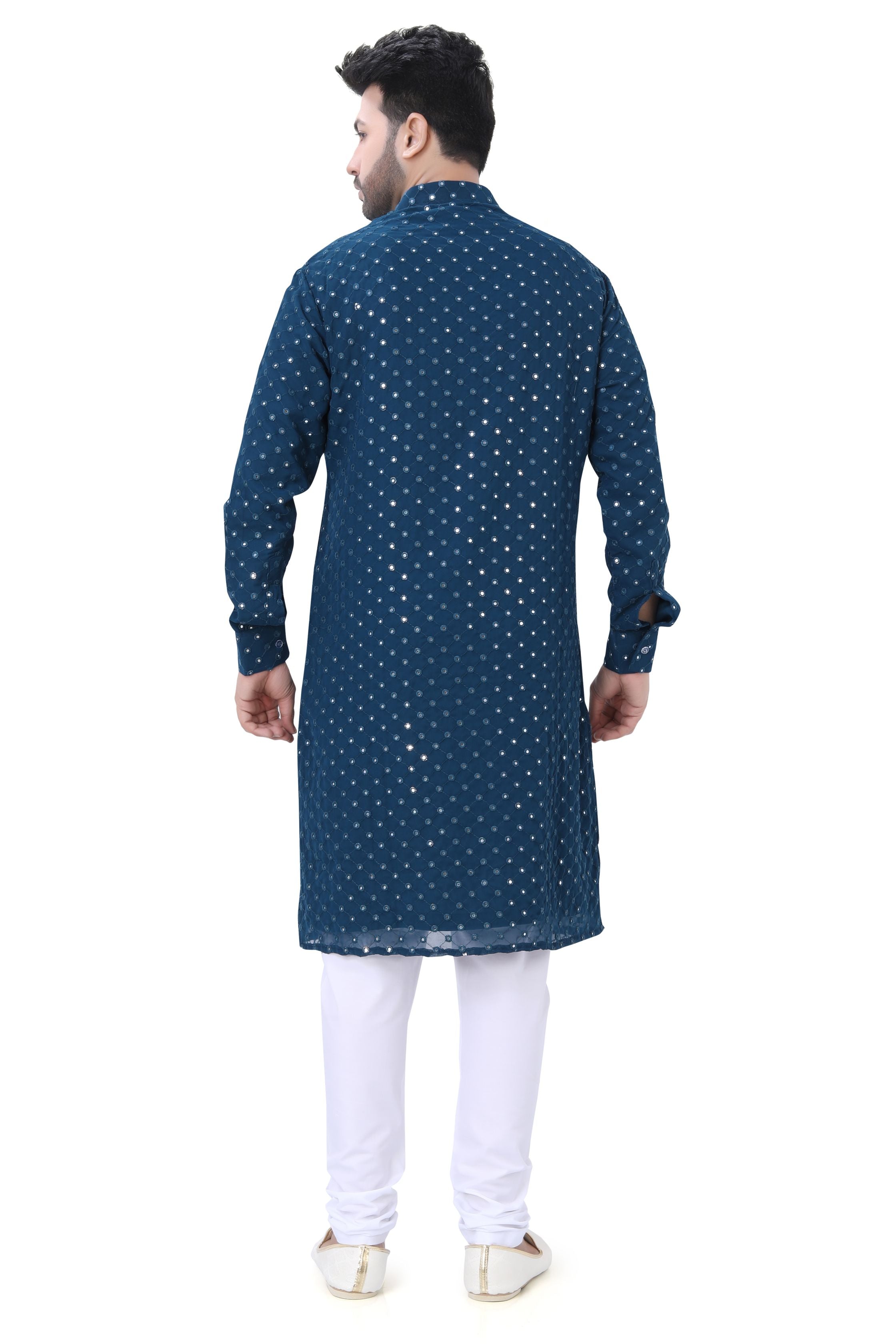 Mirror Work Kurta in Soft Georgette Fabric in peacock blue