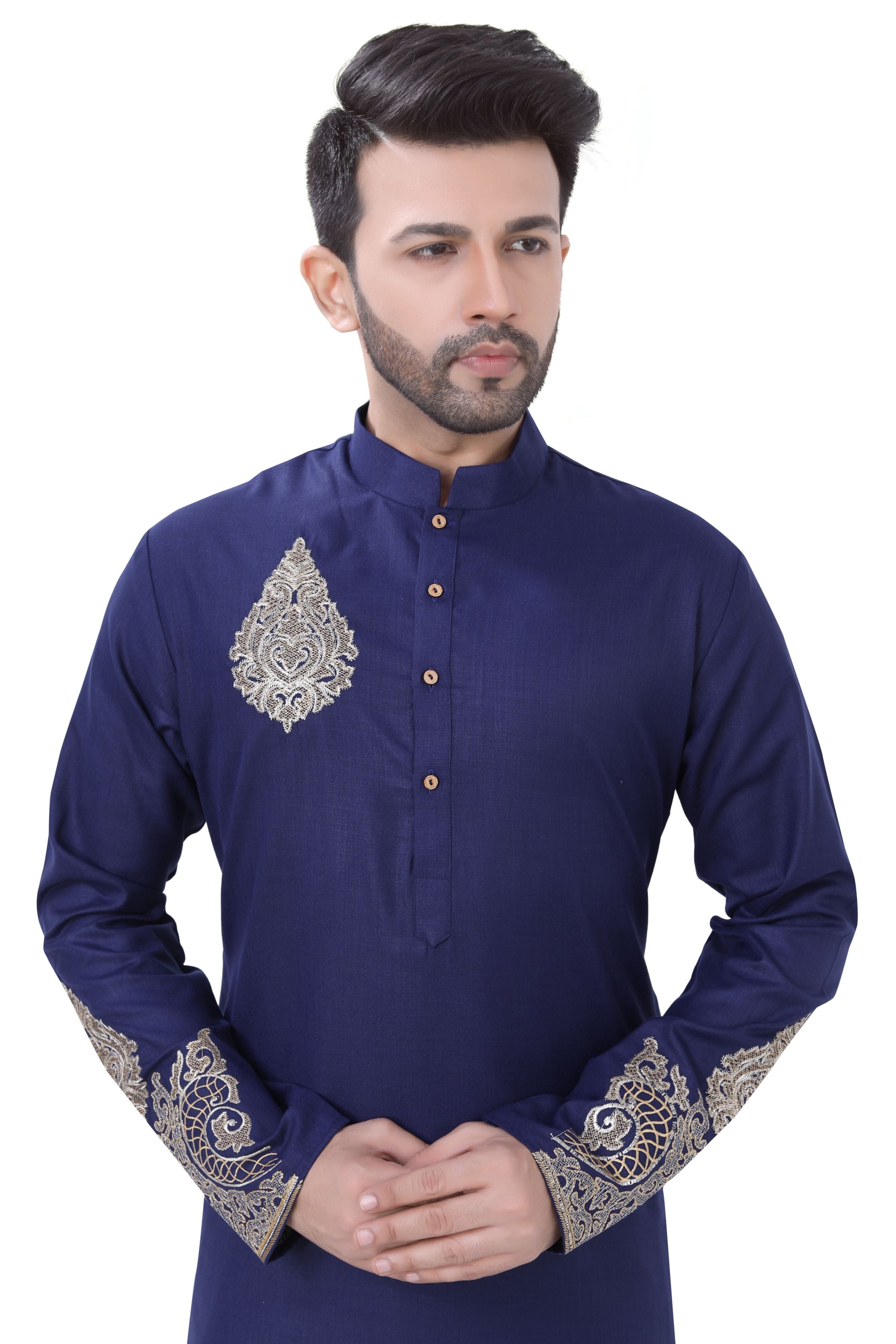 Embroidered Kurta Pajama in Blue Color