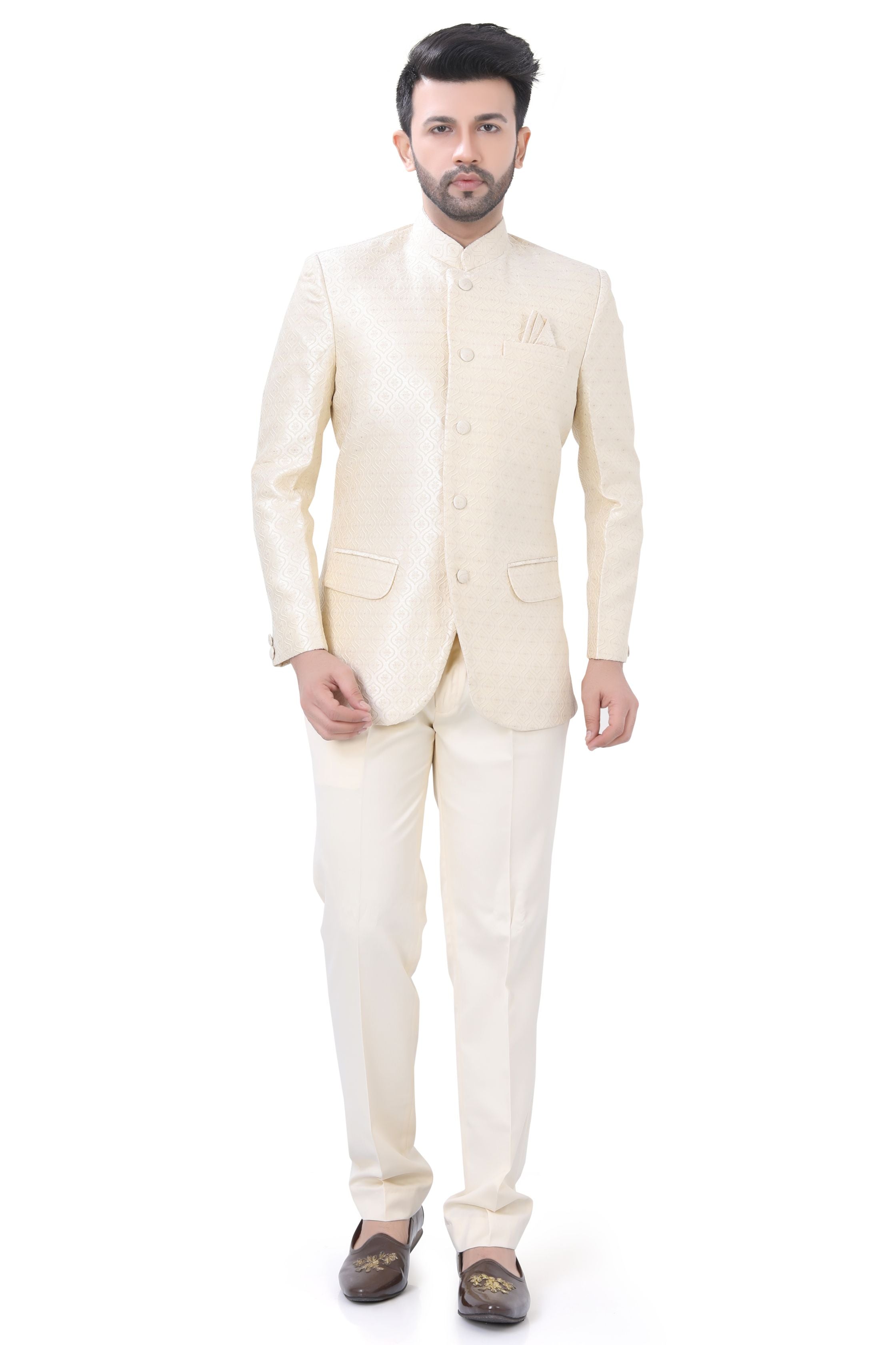 Jamevaram Jodhpuri Blazer Set in White Colour Dsgn no. 1