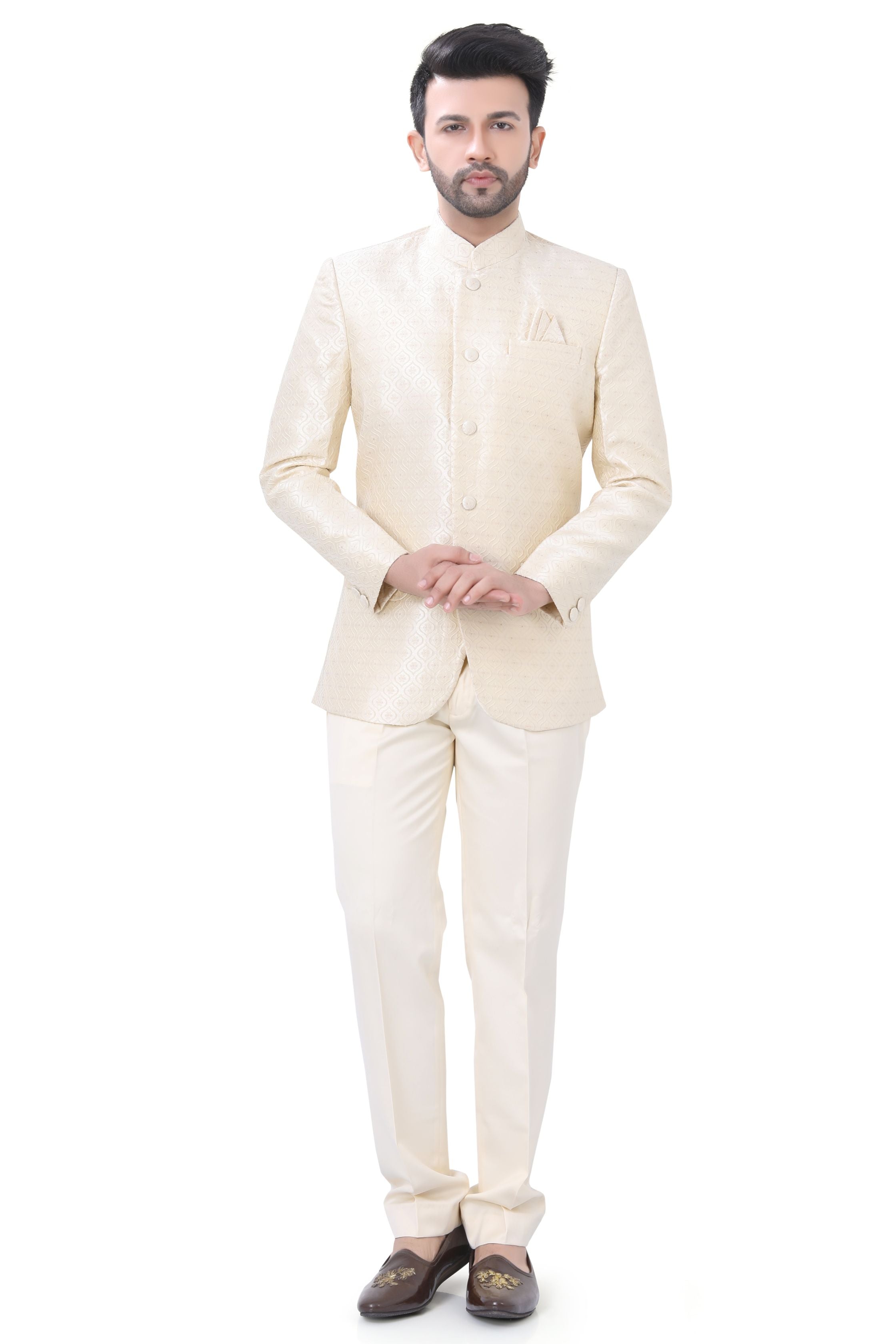 Jamevaram Jodhpuri Blazer Set in White Colour Dsgn no. 1