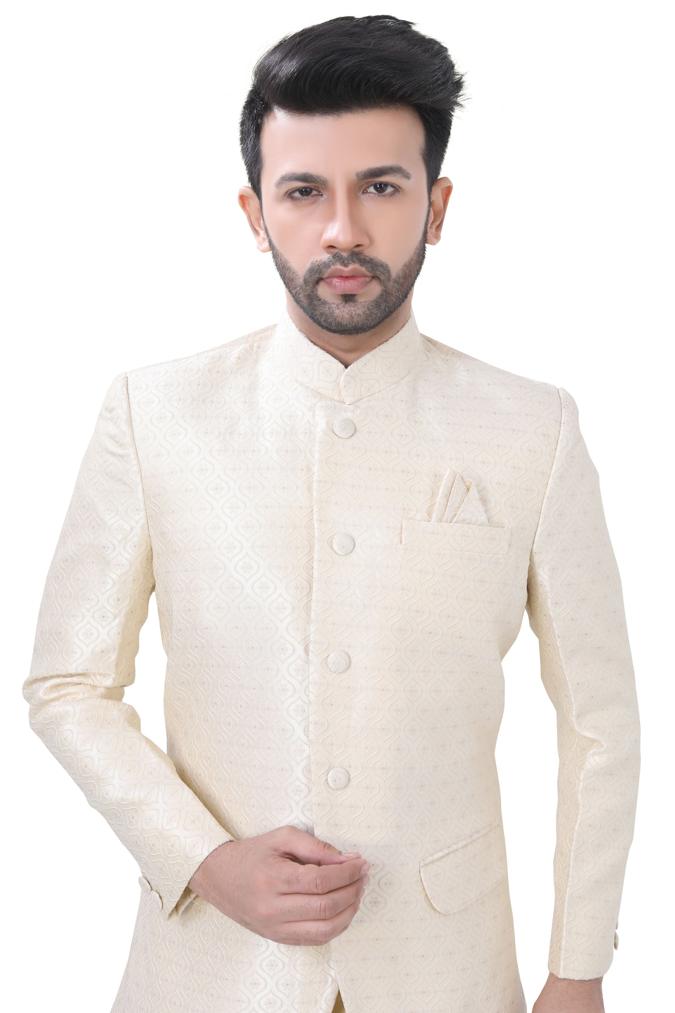 Jamevaram Jodhpuri Blazer Set in White Colour Dsgn no. 1