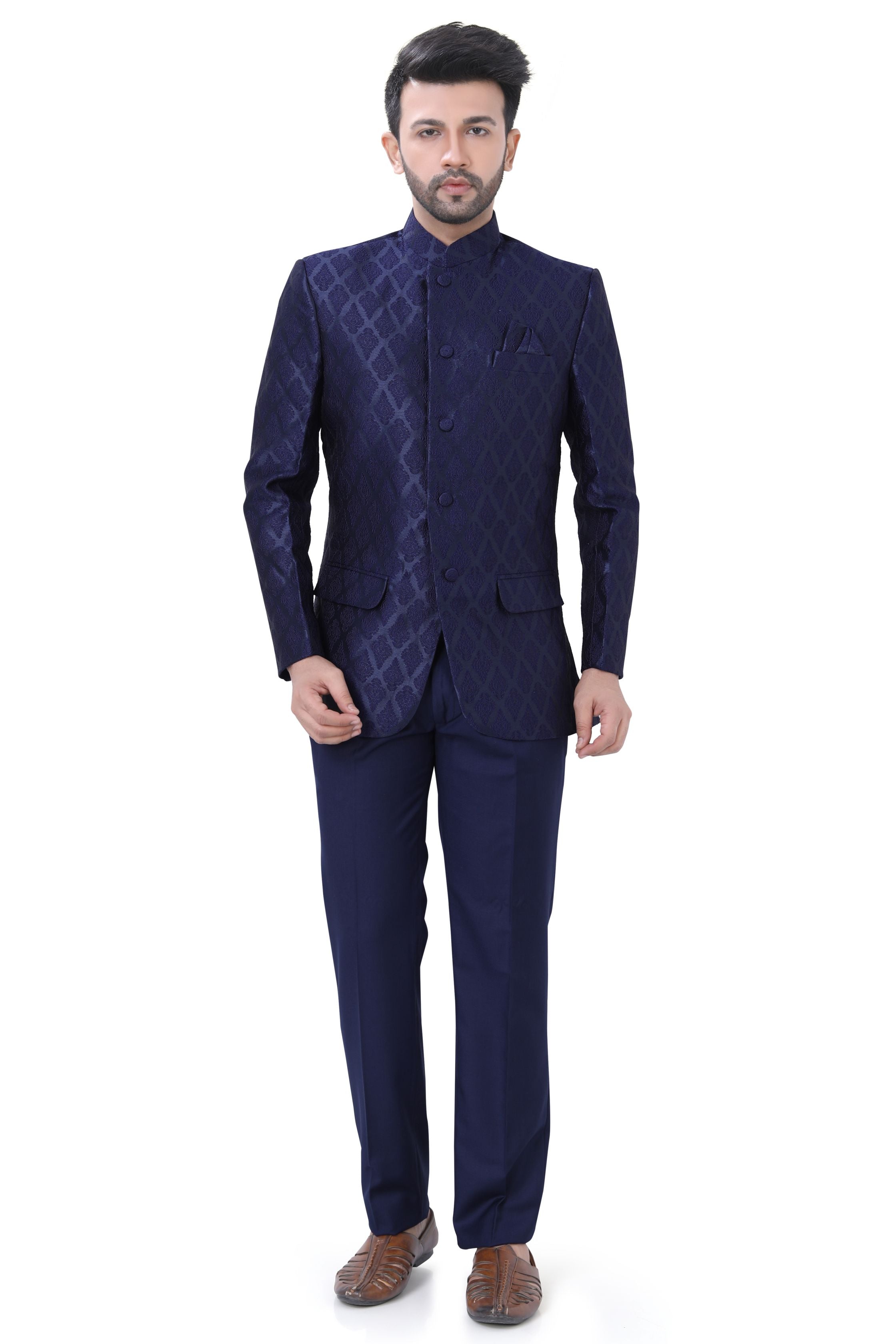 Jamevaram Jodhpuri Blazer Set in Navy Blue Colour