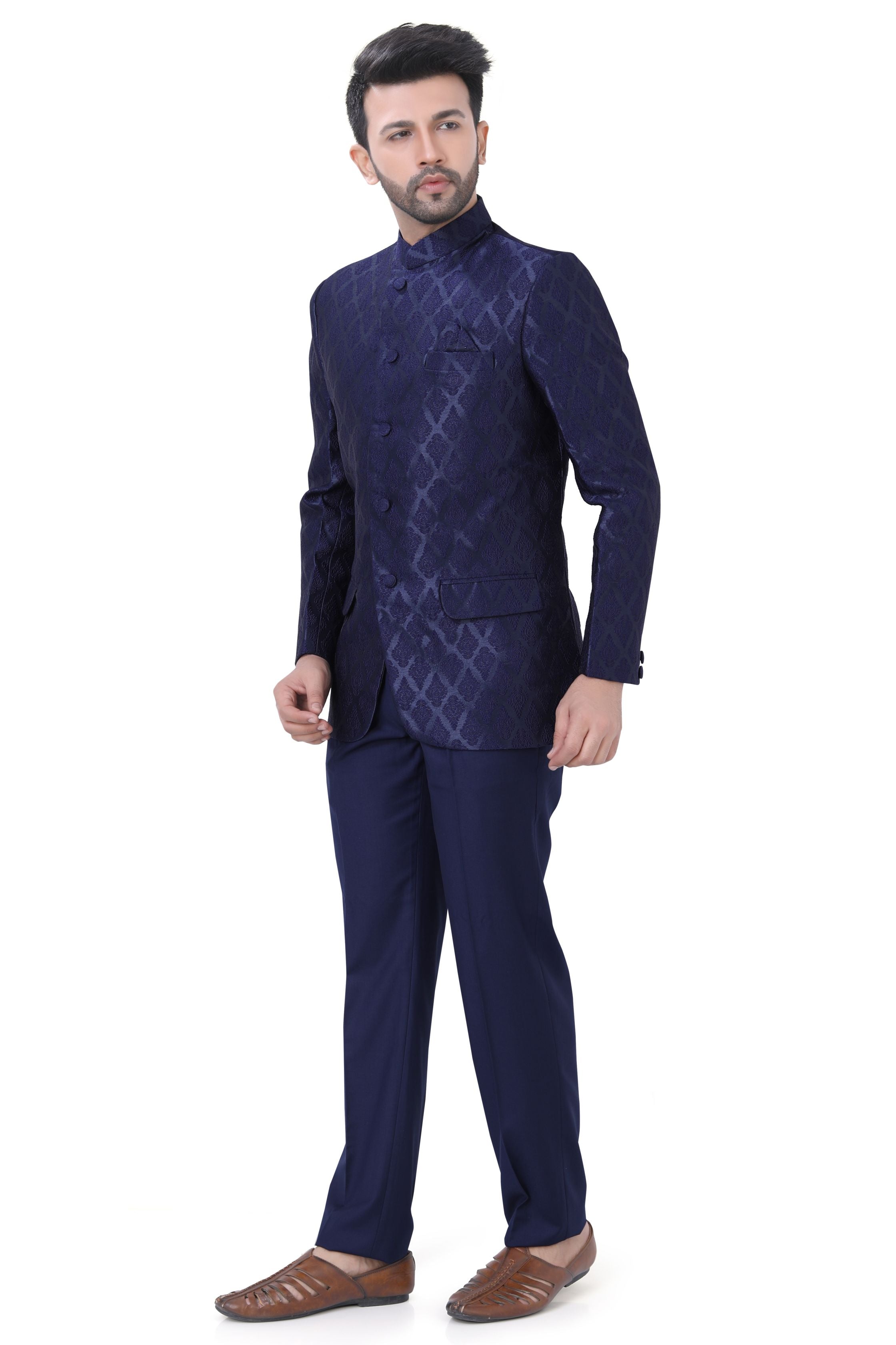 Jamevaram Jodhpuri Blazer Set in Navy Blue Colour