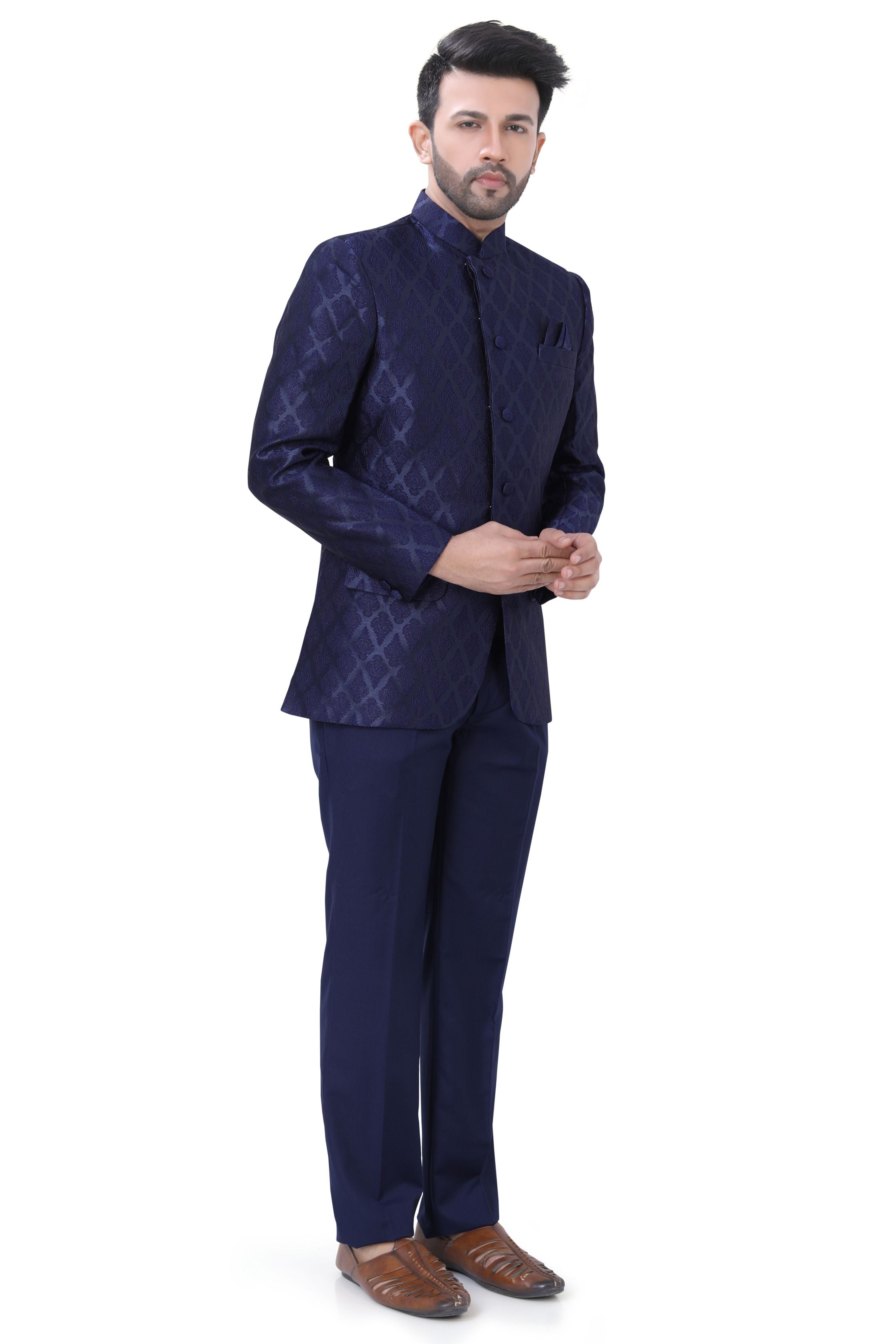 Jamevaram Jodhpuri Blazer Set in Navy Blue Colour