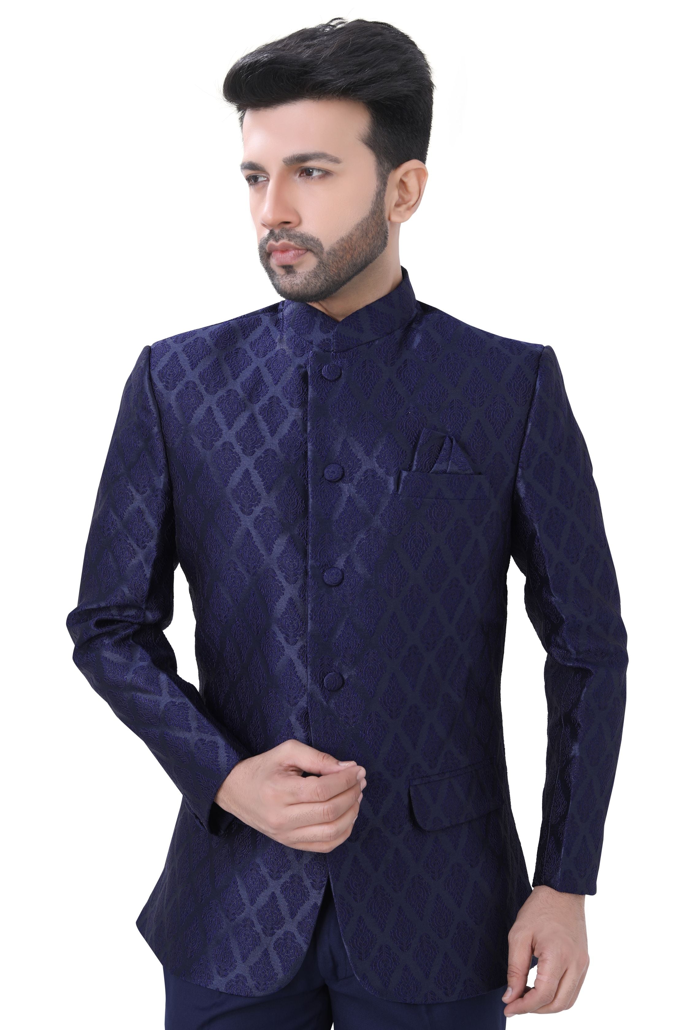 Jamevaram Jodhpuri Blazer Set in Navy Blue Colour