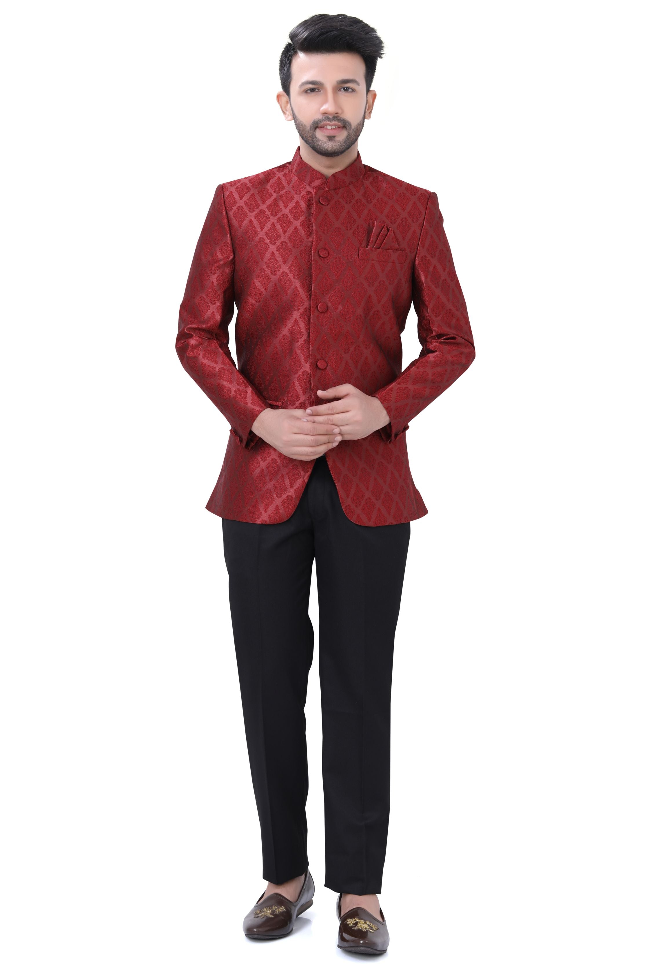 Jamevaram Jodhpuri Blazer Set in  Red Colour