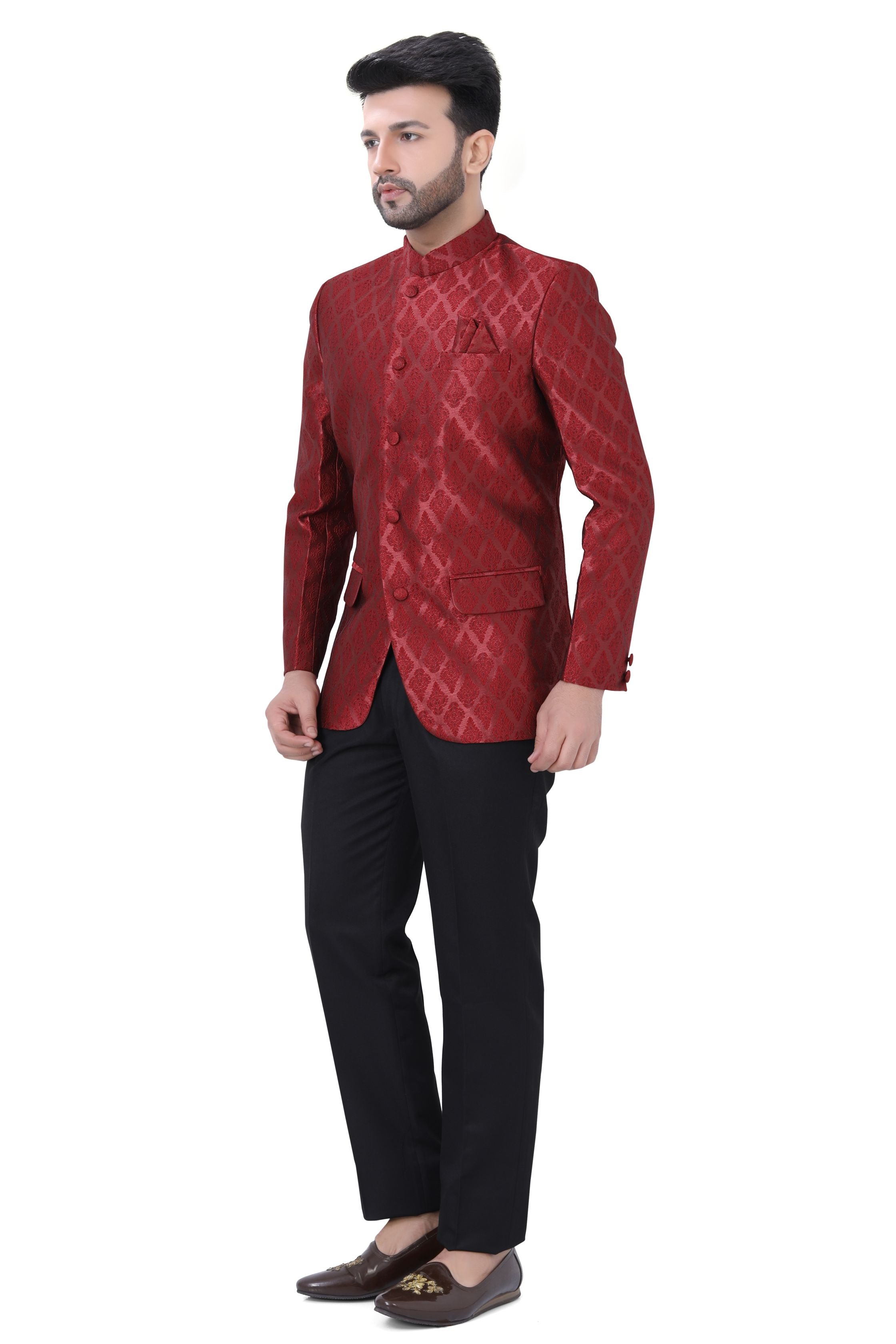 Jamevaram Jodhpuri Blazer Set in  Red Colour