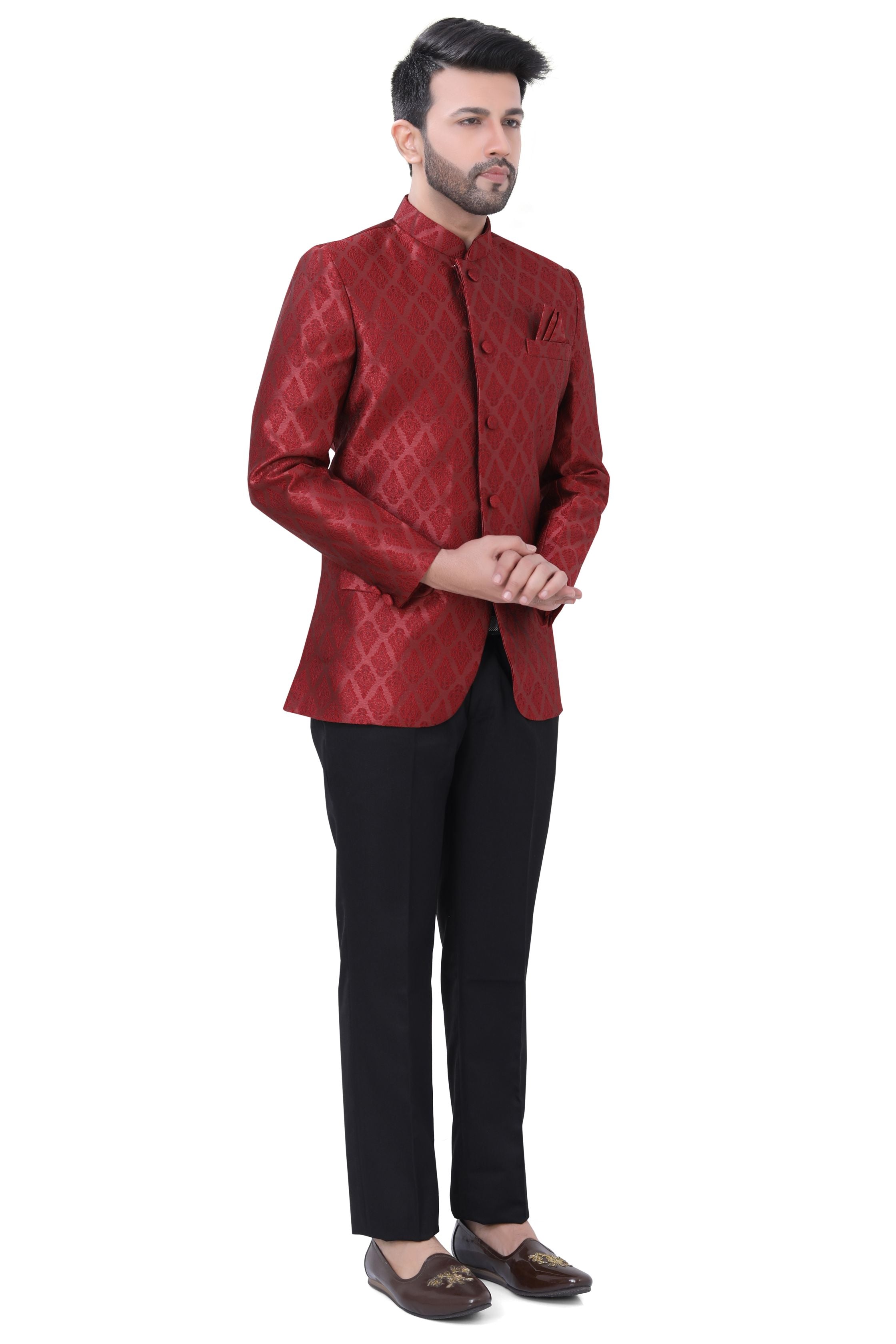 Jamevaram Jodhpuri Blazer Set in  Red Colour