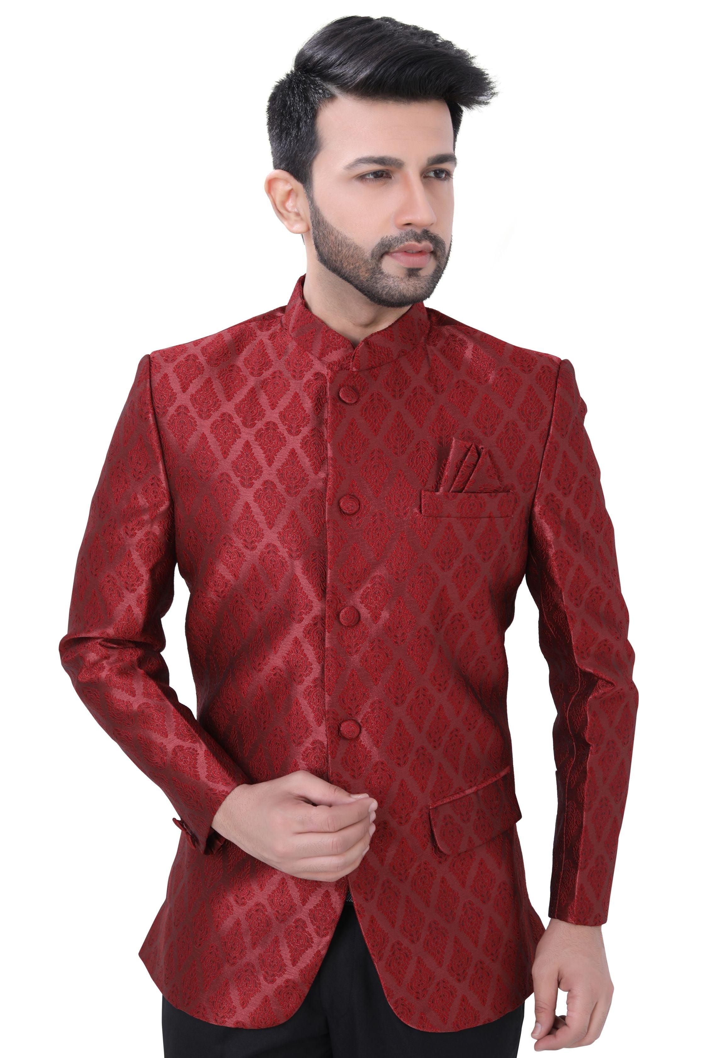 Jamevaram Jodhpuri Blazer Set in  Red Colour