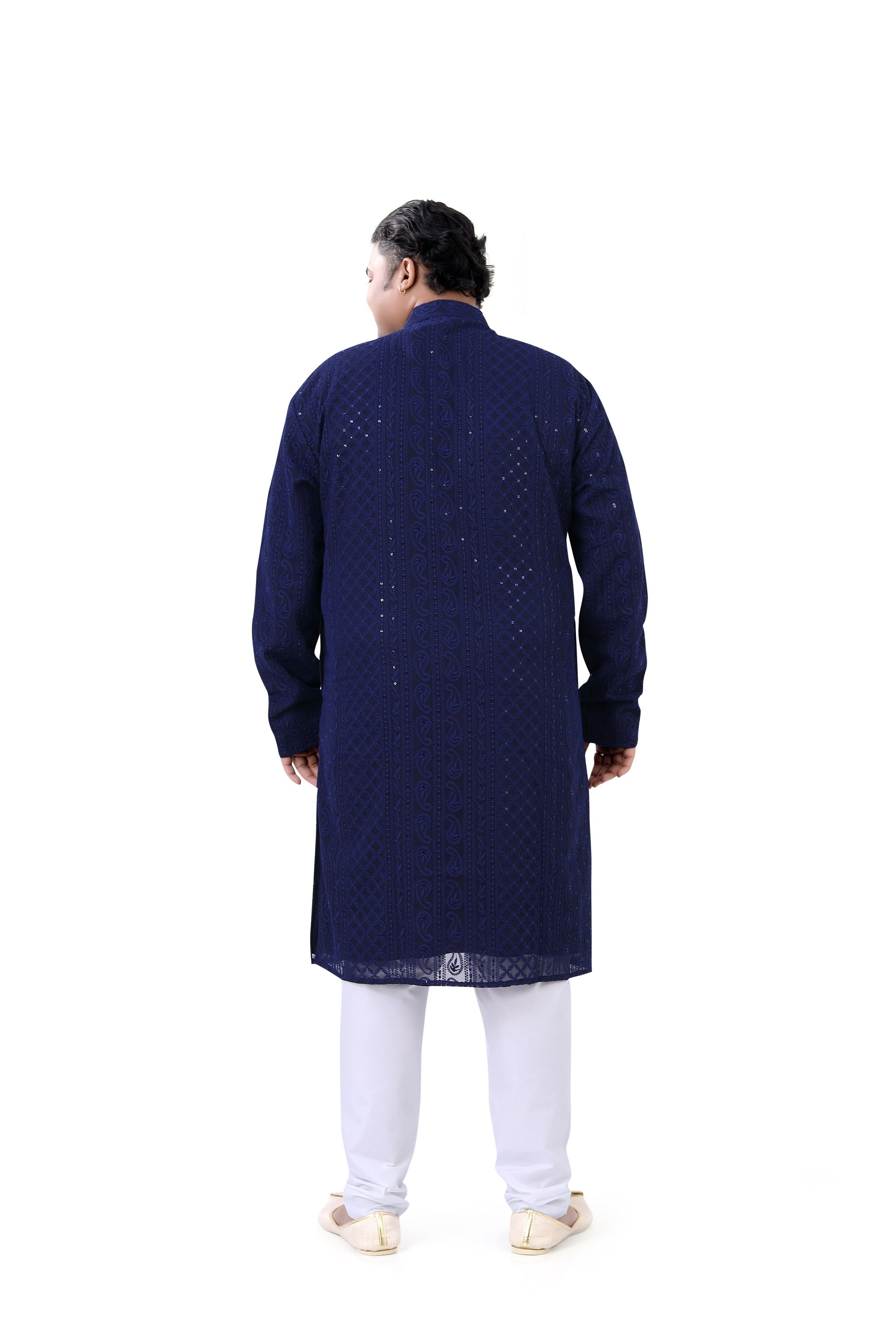 Plus size Lucknowi Kurta set in Navy Blue - Premium kurta pajama from Dapper Ethnic - Just $99! Shop now at Dulhan Exclusives