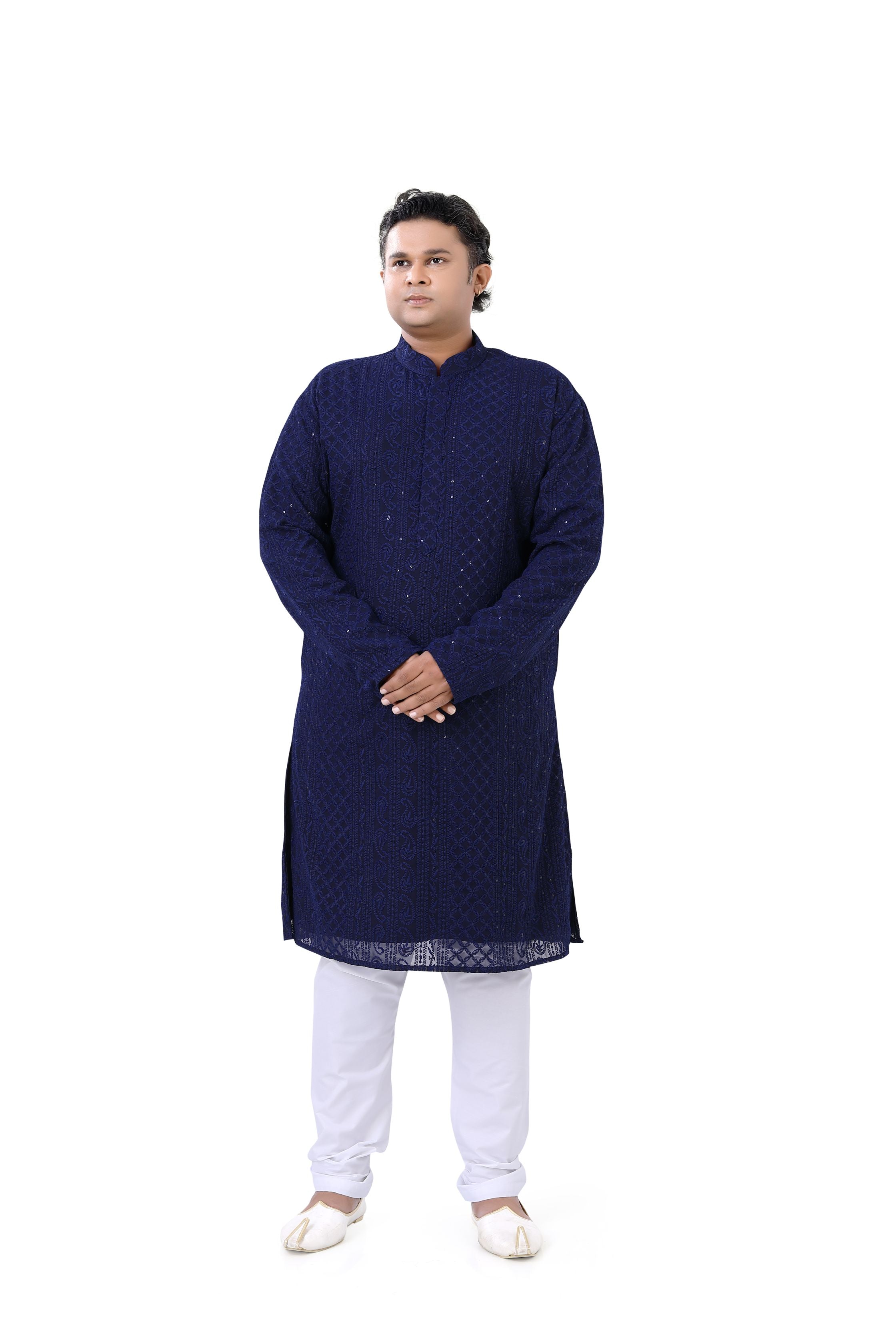 Plus size Lucknowi Kurta set in Navy Blue - Premium kurta pajama from Dapper Ethnic - Just $99! Shop now at Dulhan Exclusives