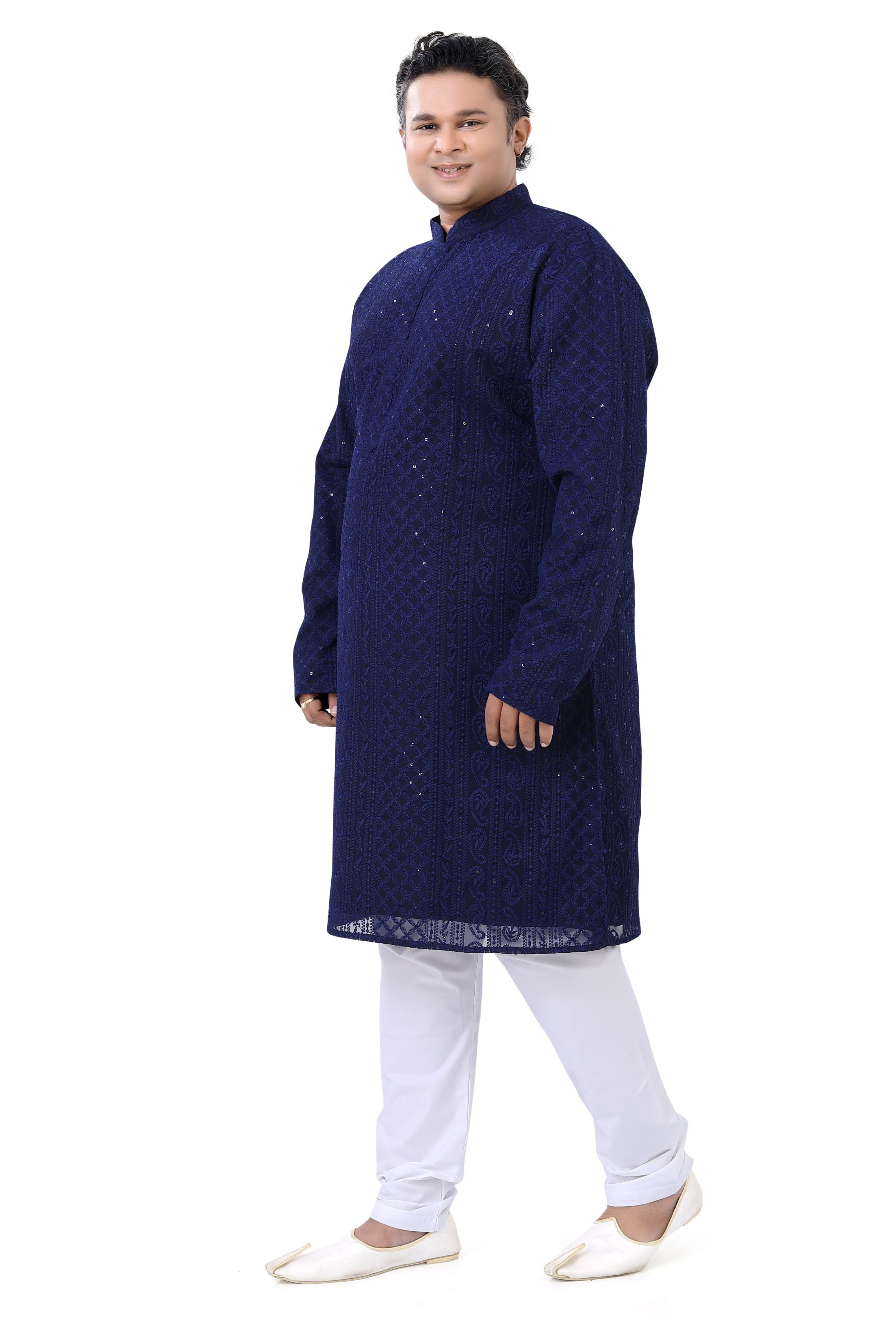 Plus size Lucknowi Kurta set in Navy Blue