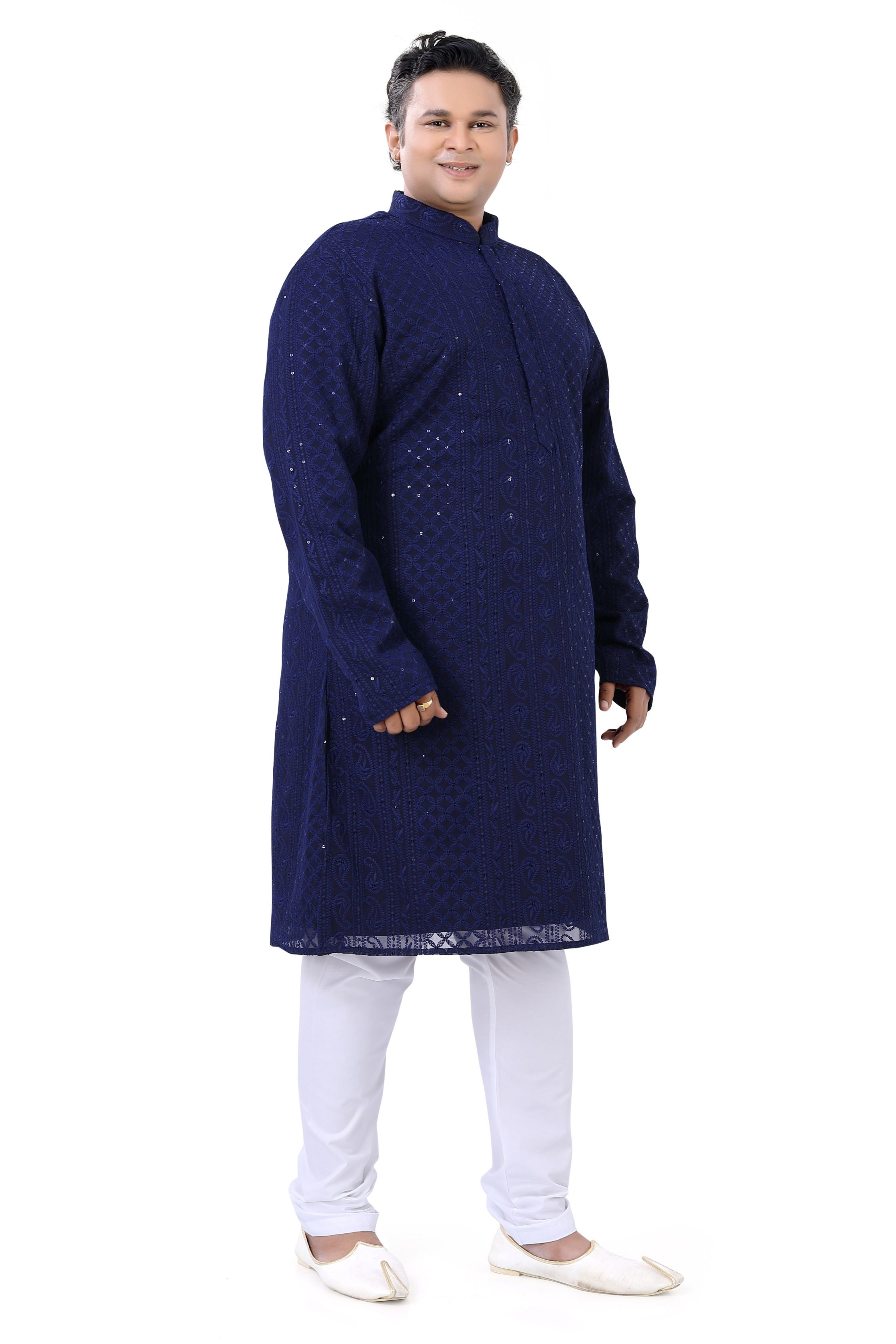 Plus size Lucknowi Kurta set in Navy Blue