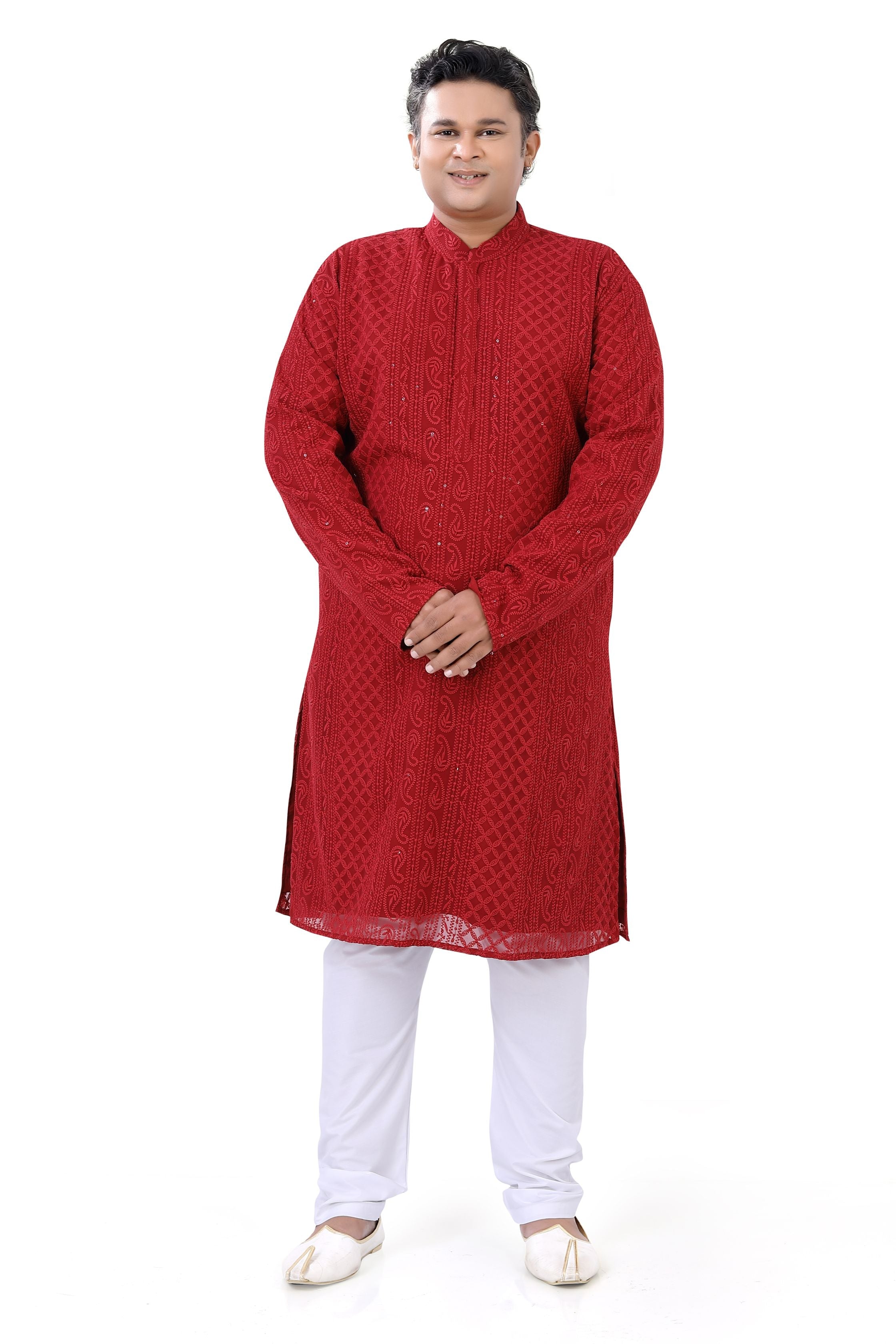 Plus Size Lucknowi Kurta set in Red - Premium kurta pajama from Dapper Ethnic - Just $99! Shop now at Dulhan Exclusives