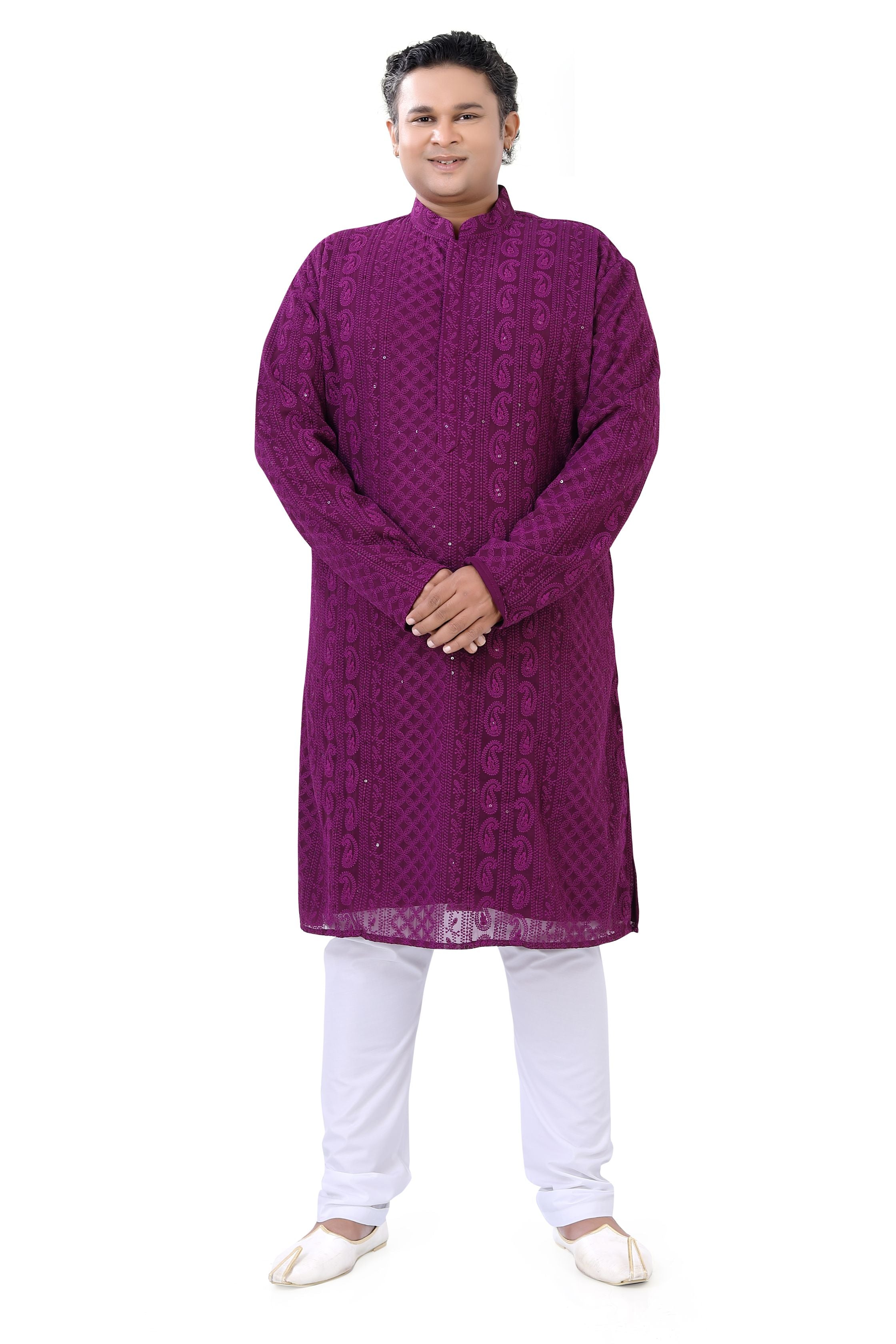 Plus Size Lucknowi Kurta set in Purple - Premium kurta pajama from Dapper Ethnic - Just $99! Shop now at Dulhan Exclusives