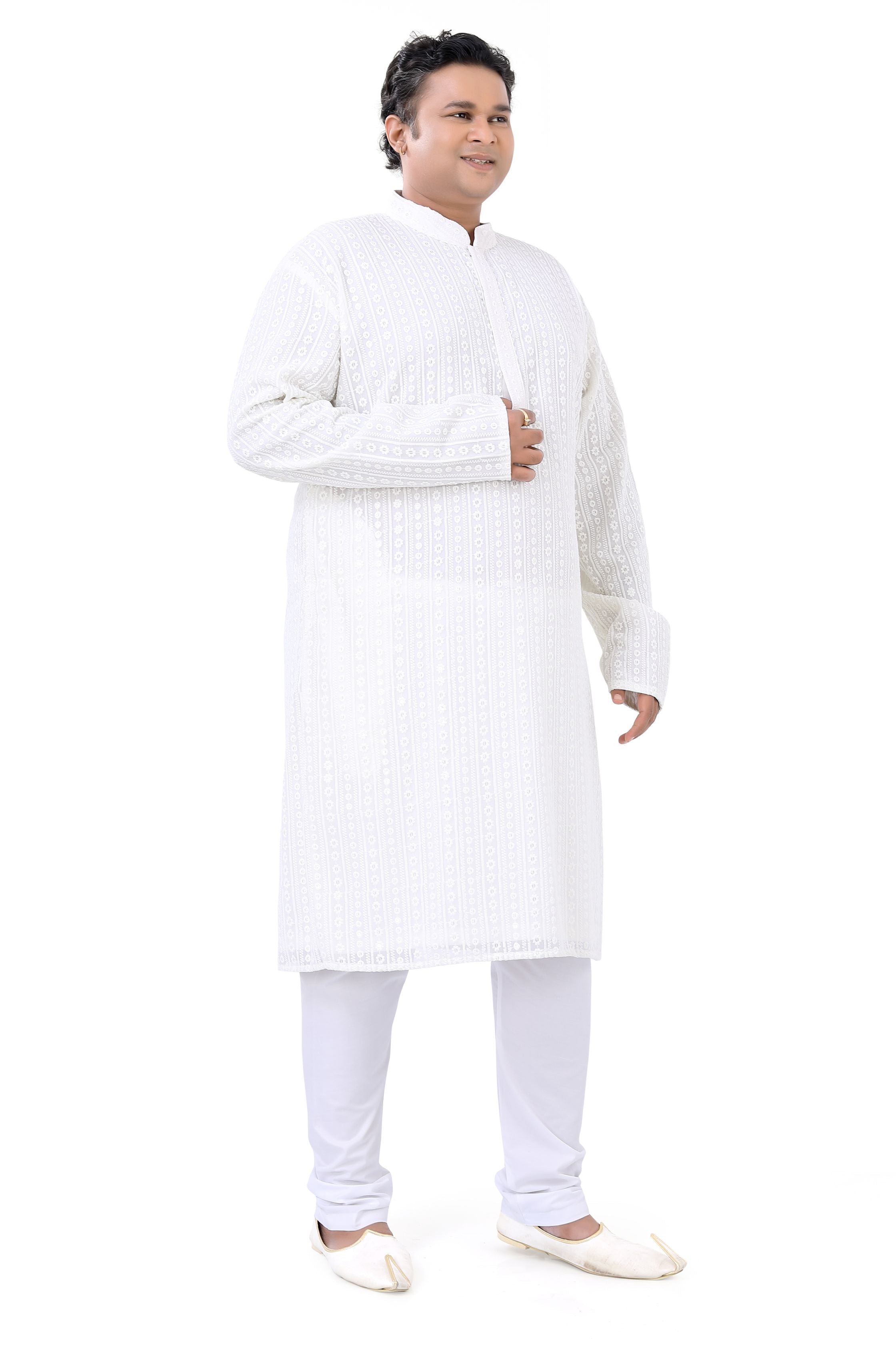 Plus Size Lucknowi Kurta set in Cream color