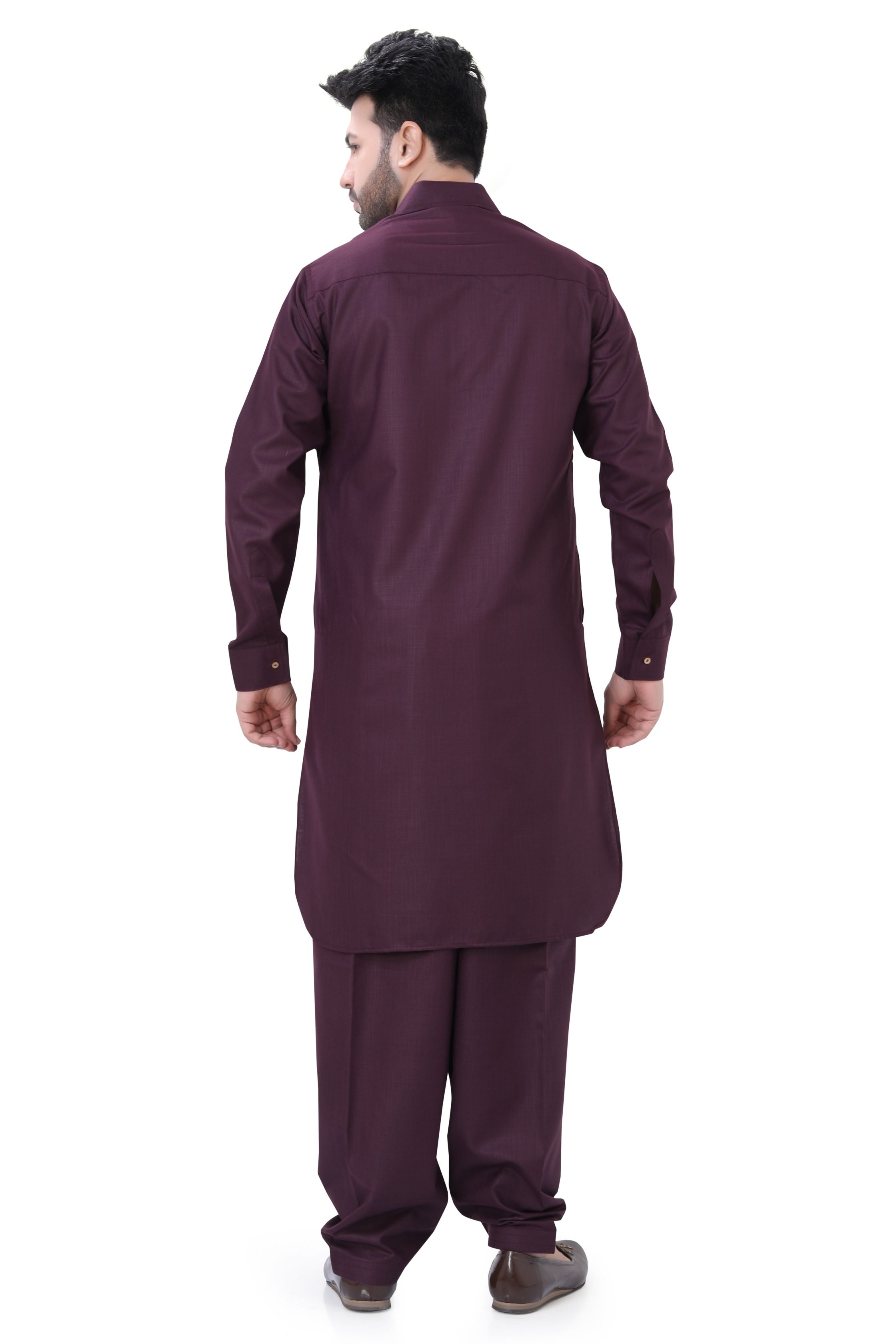 Cotton Pathani Kurta Salwar Suit in wine Colour