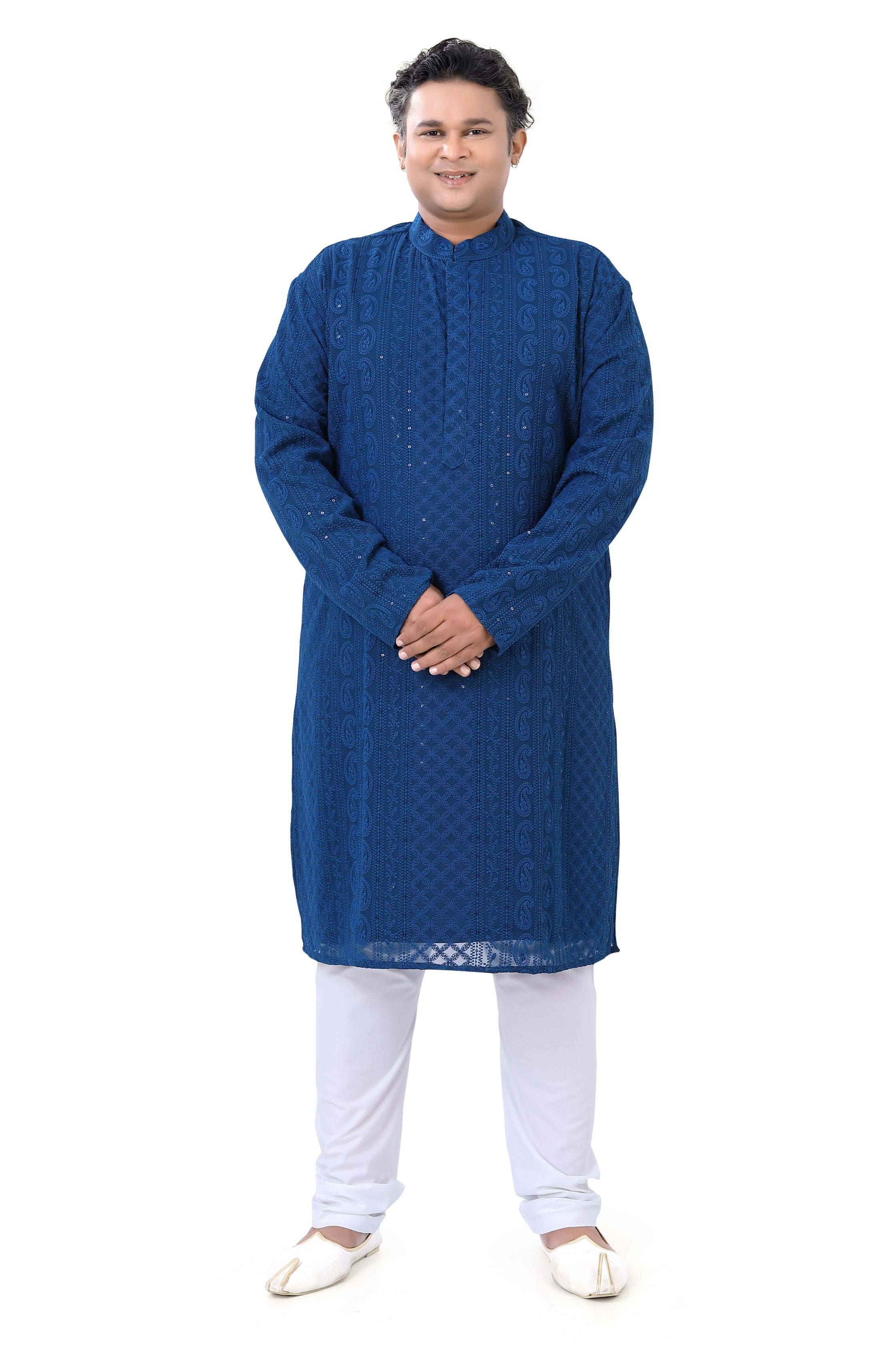 Plus Size Lucknowi Kurta set in Navy Blue - Premium kurta pajama from Dapper Ethnic - Just $99! Shop now at Dulhan Exclusives