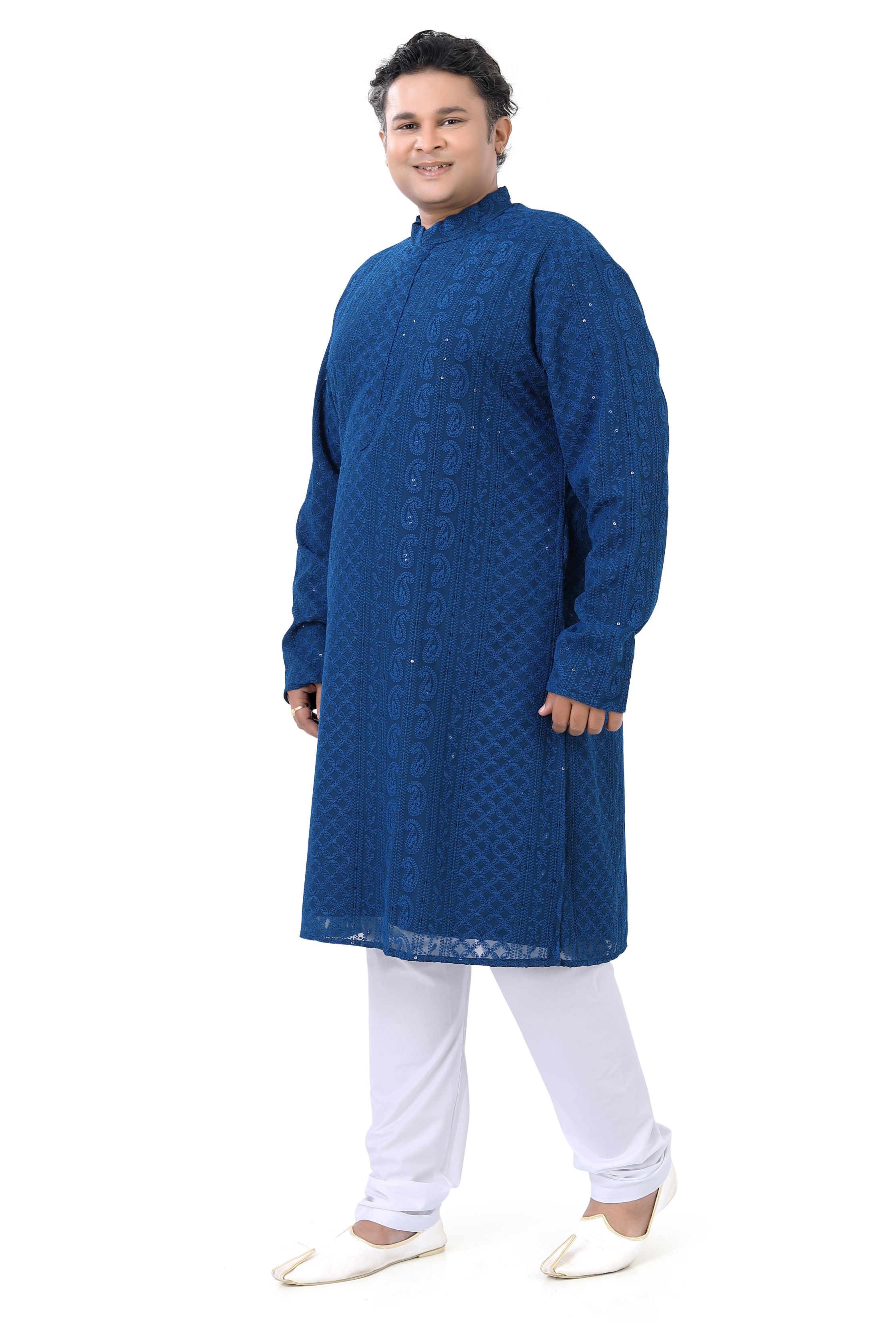 Plus Size Lucknowi Kurta set in Navy Blue