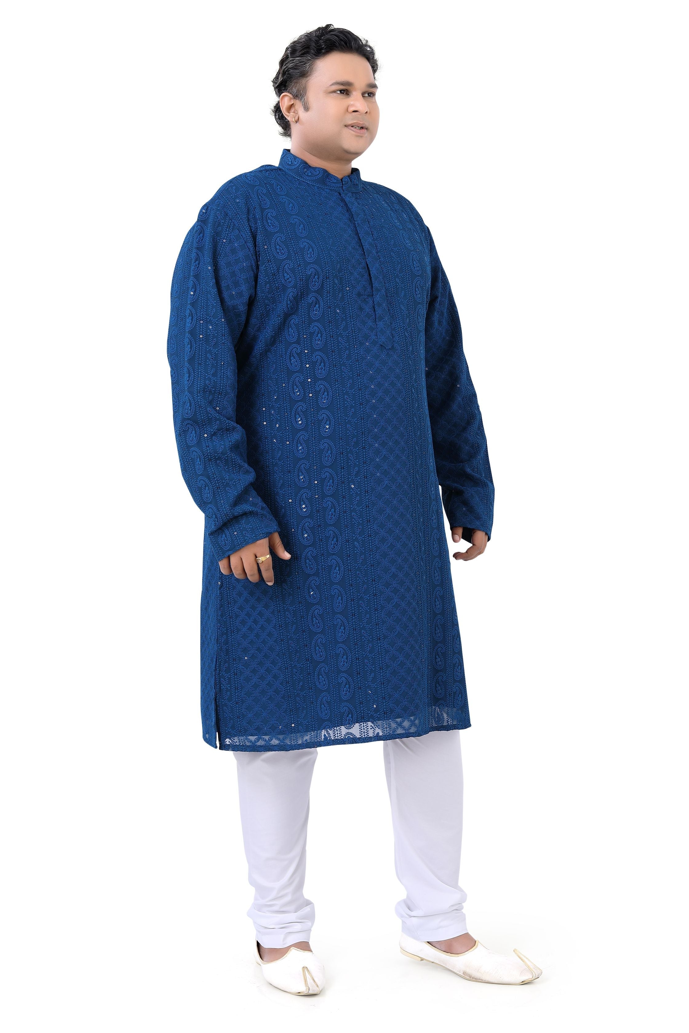 Plus Size Lucknowi Kurta set in Navy Blue