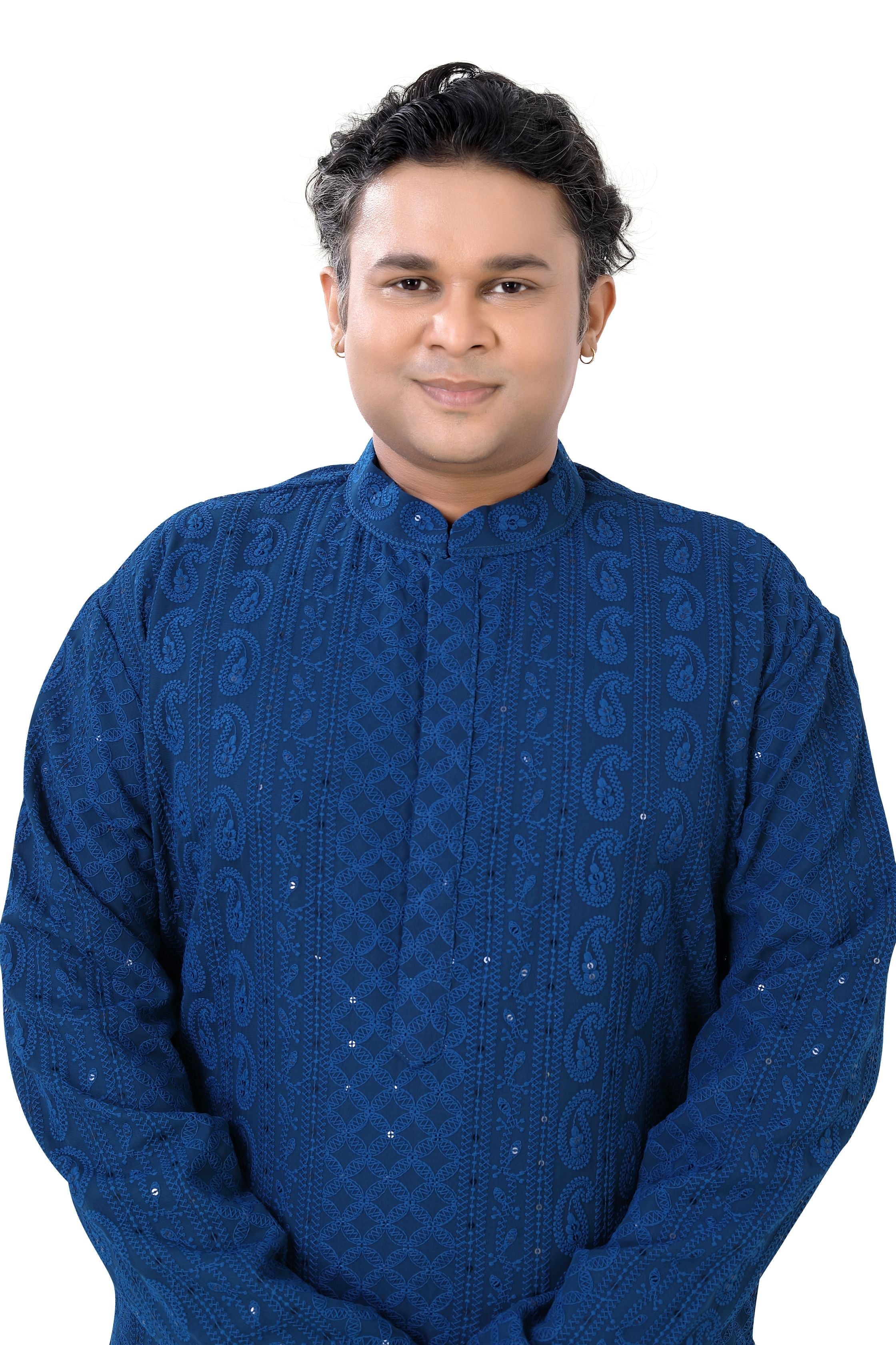 Plus Size Lucknowi Kurta set in Navy Blue