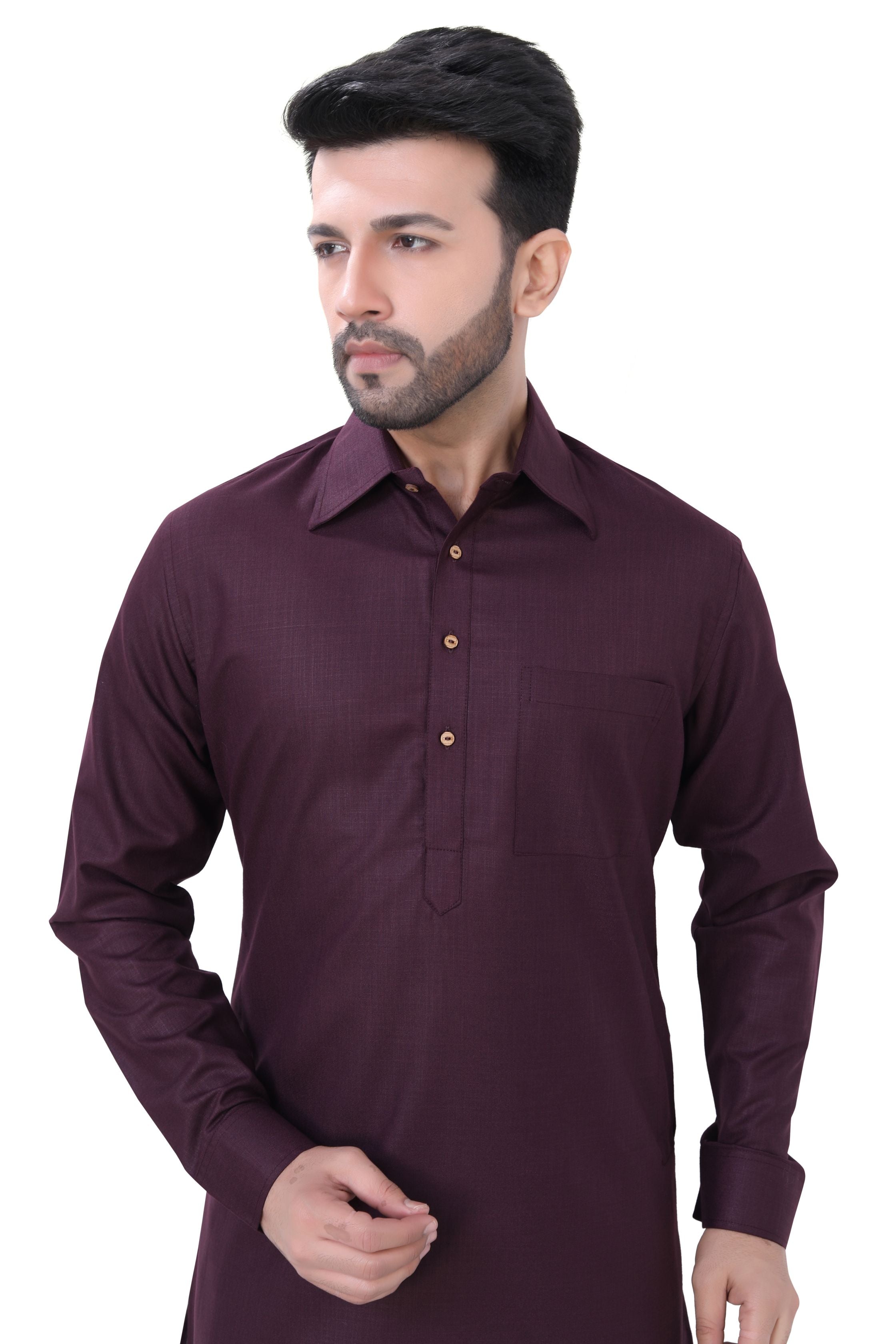 Cotton Pathani Kurta Salwar Suit in wine Colour - Premium Cotton Kurta Pajama from Dapper Ethnic - Just $59! Shop now at Dulhan Exclusives