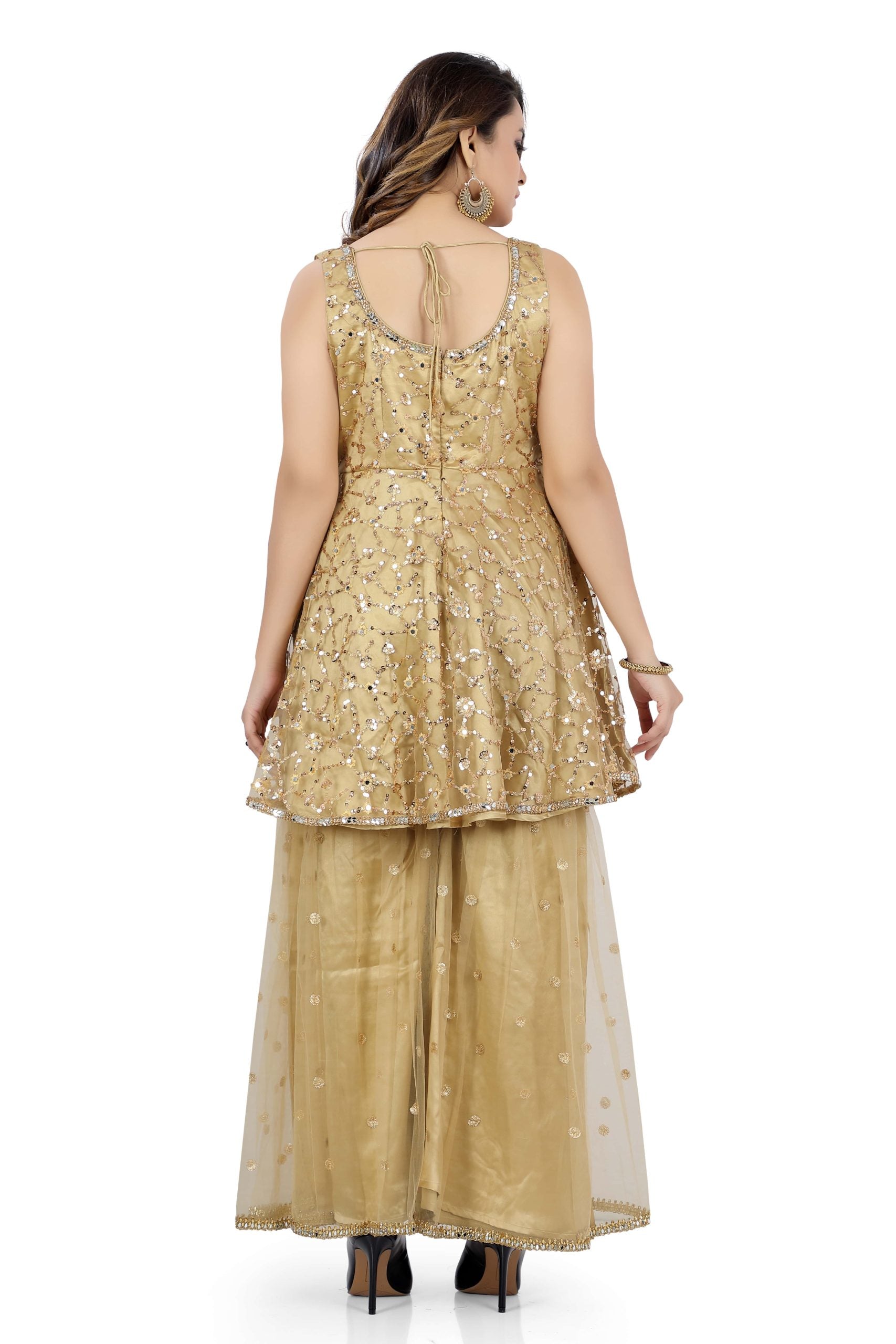 Gharara Suit Golden Color with Heavy Work