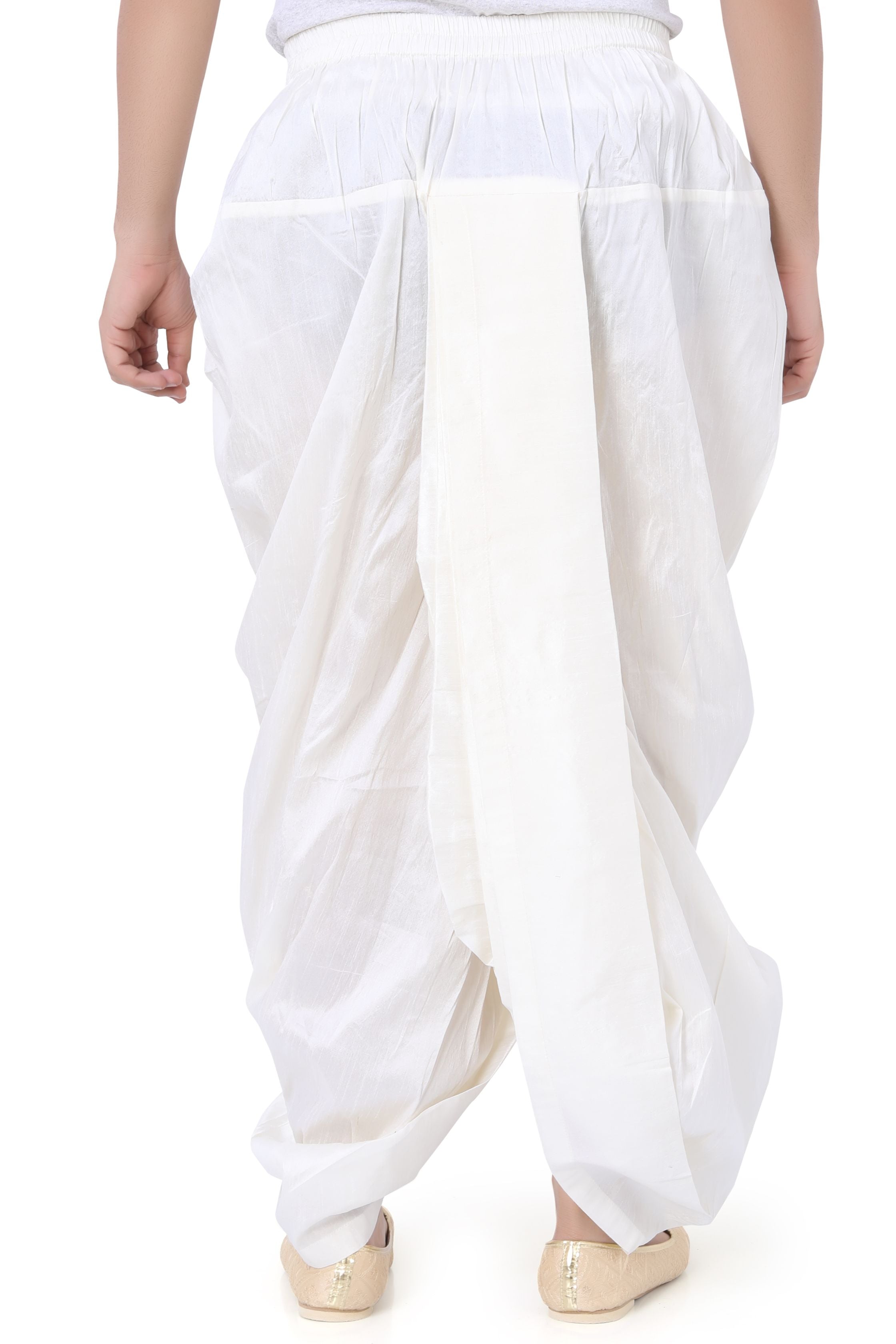 Dupion Silk Dhoti in White Colour