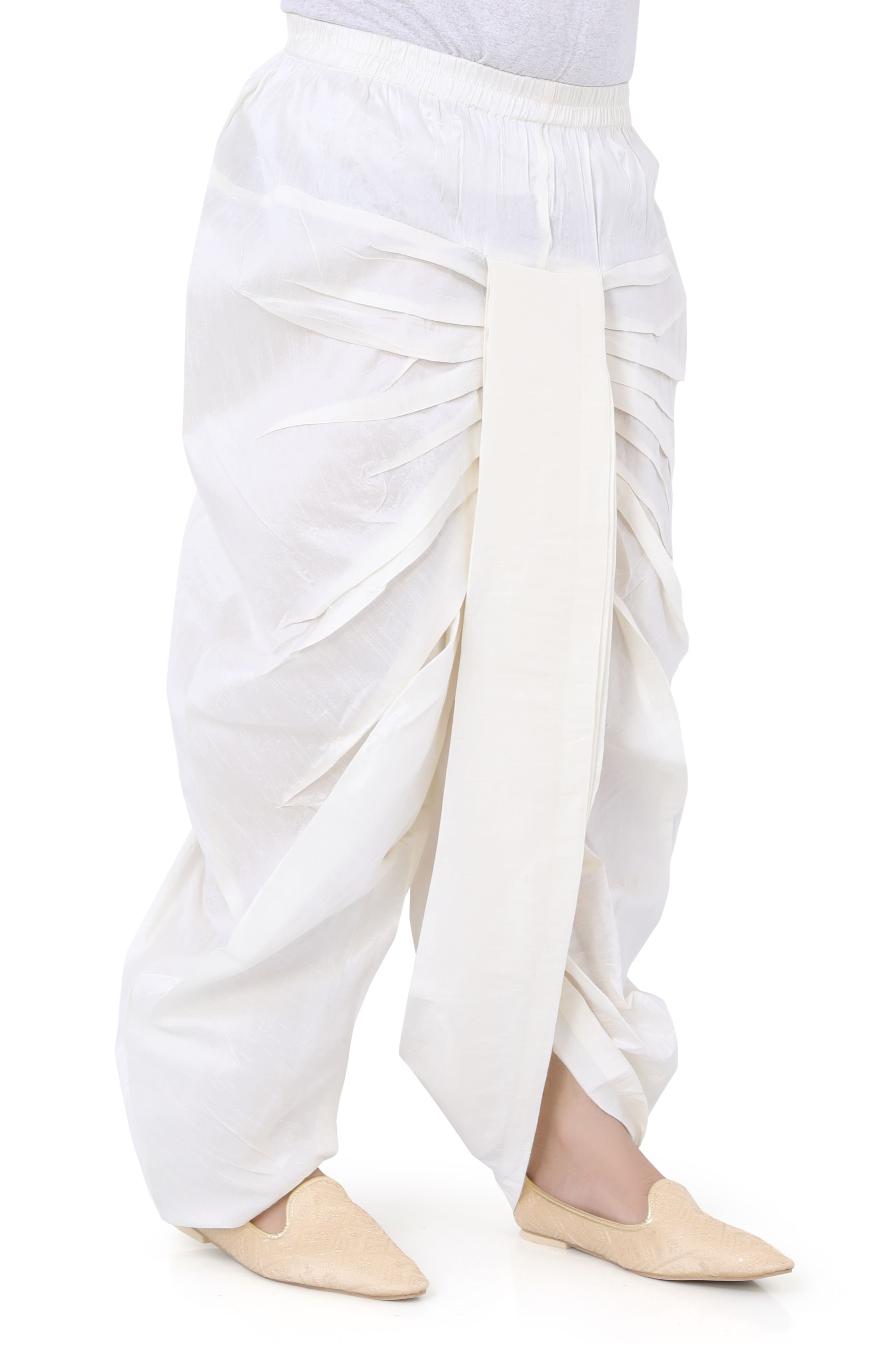 Dupion Silk Dhoti in White Colour