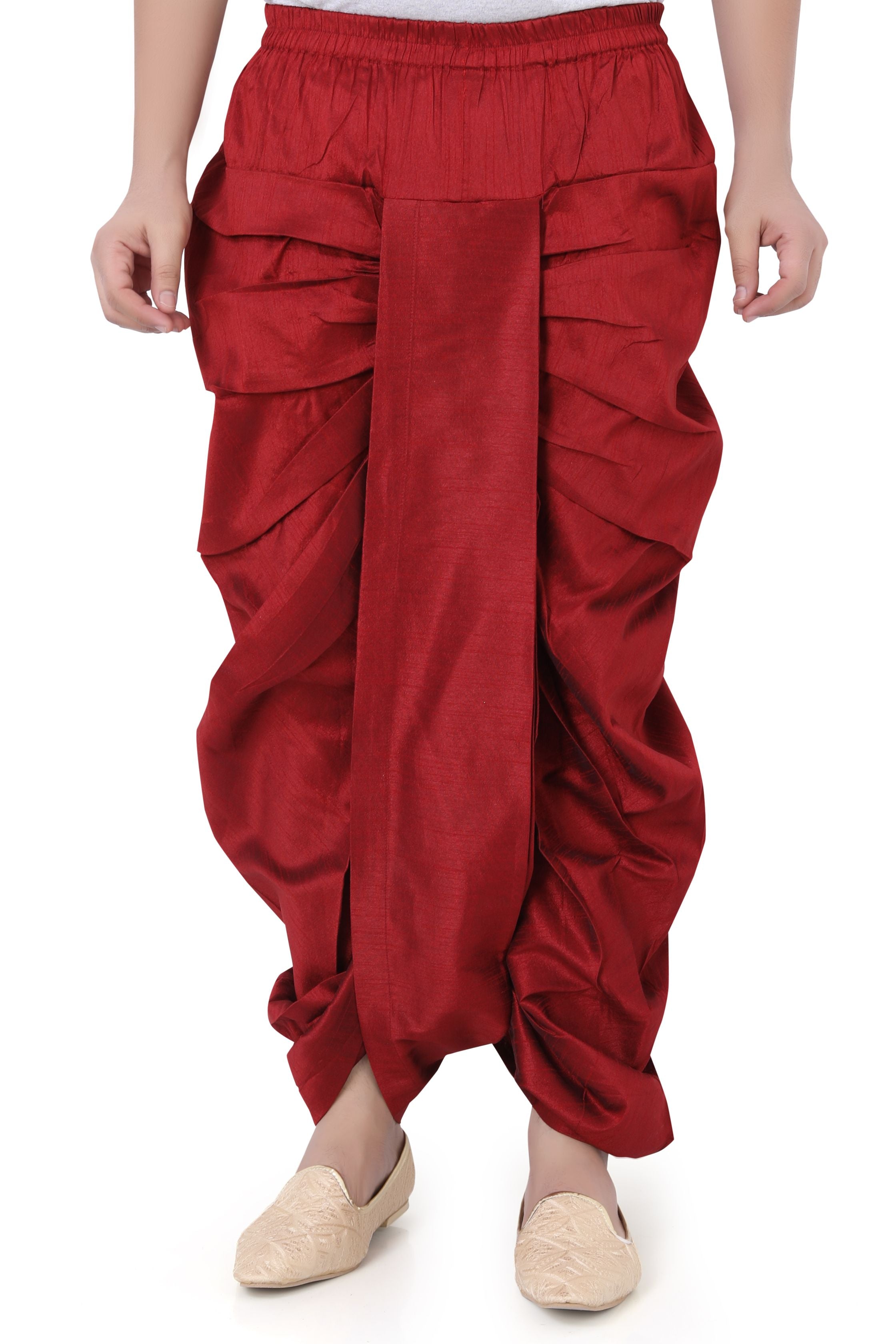 Dupion Silk Dhoti in Maroon Colour - Premium Dhoti from Dapper Ethnic - Just $55! Shop now at Dulhan Exclusives