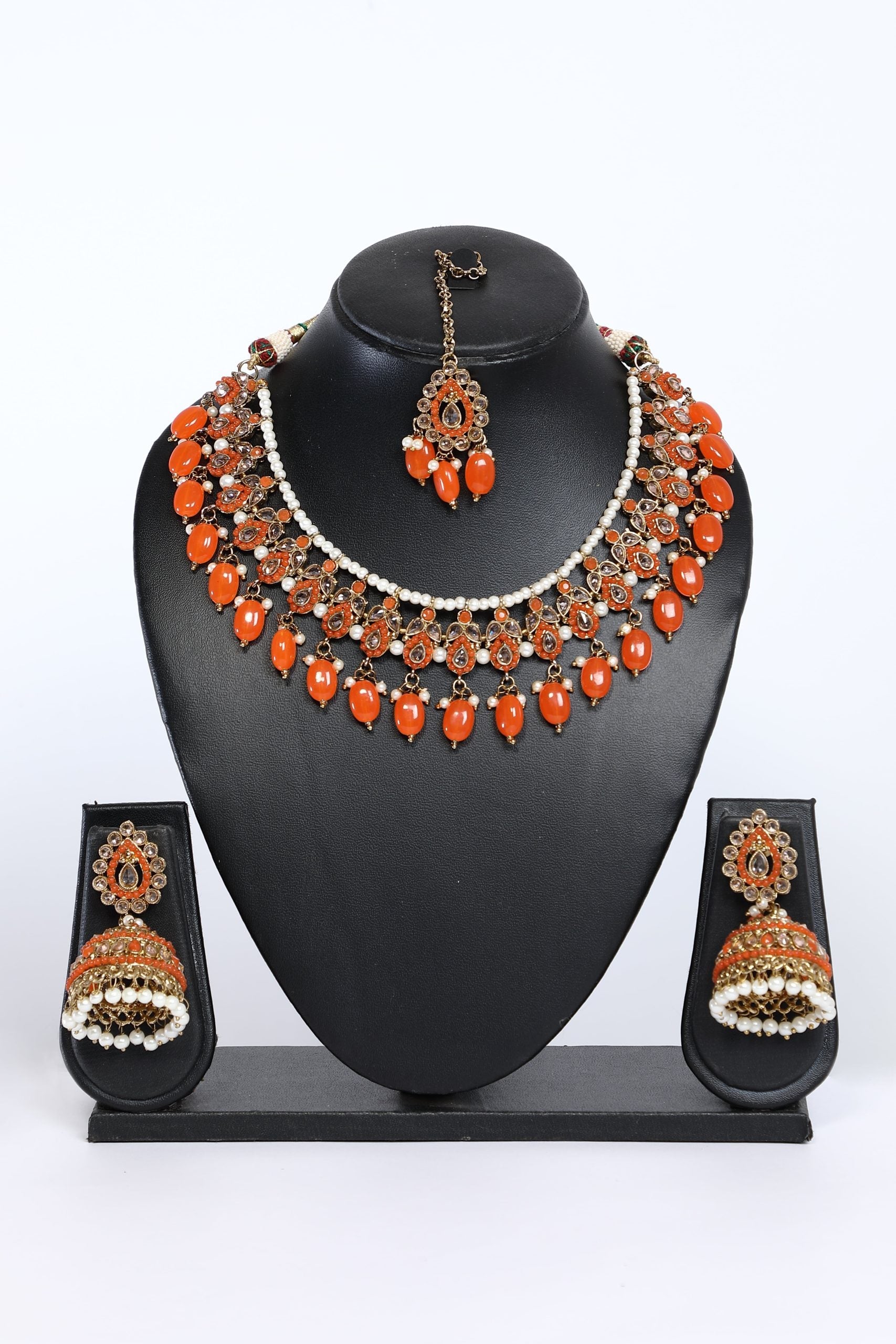 Polki Baby Orange Studded Necklace Set - 6280
