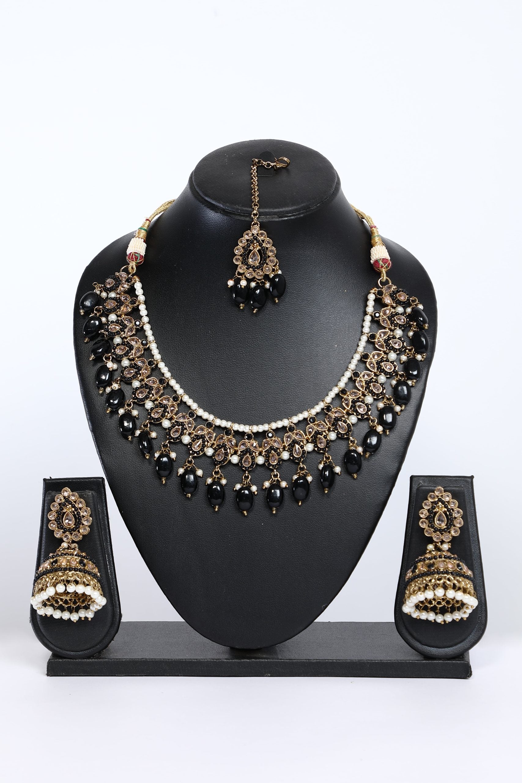 Polki Black Studded Necklace Set - 6280