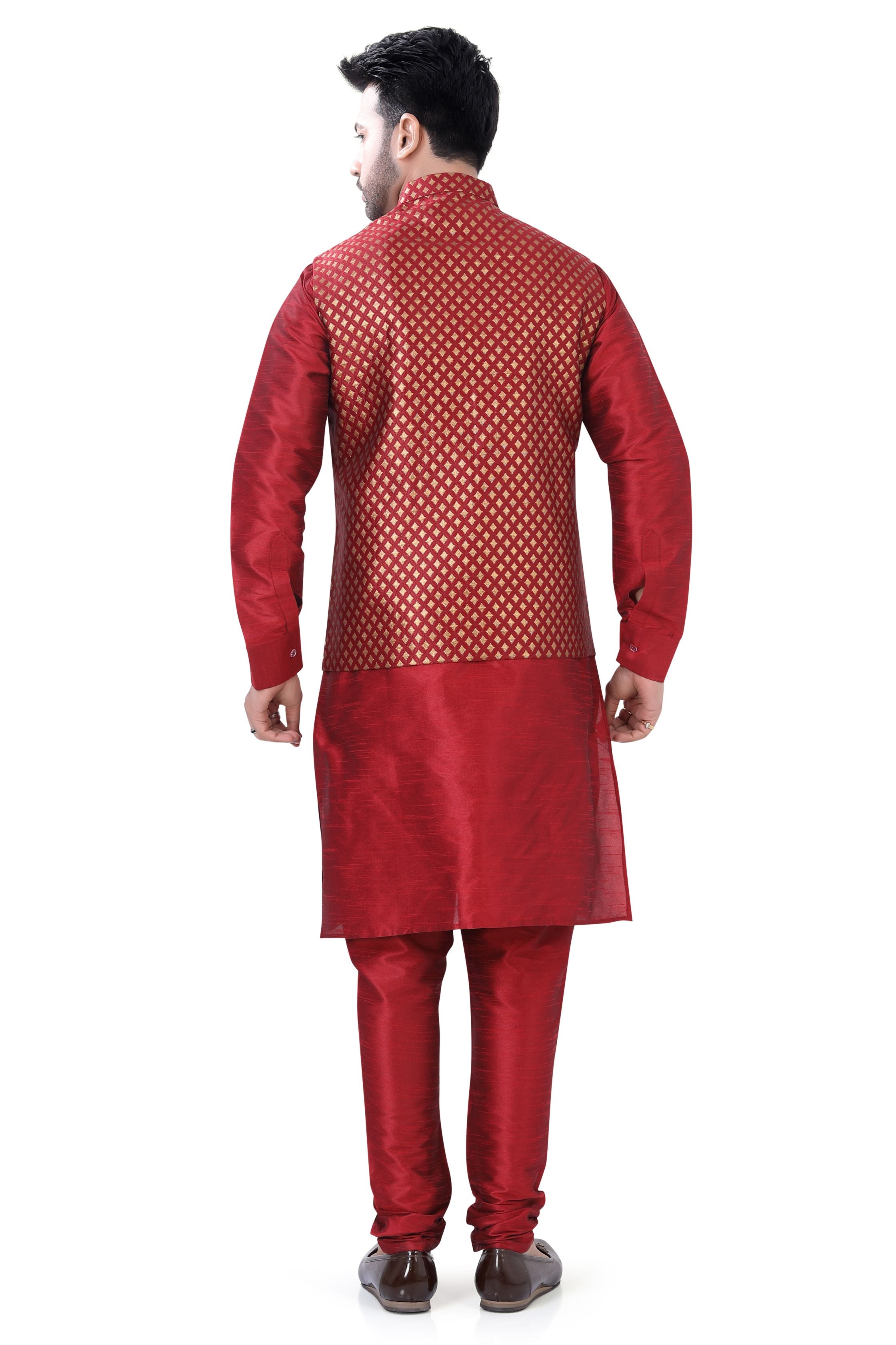 Banarasi Maroon 3 pieces Vest coat suit