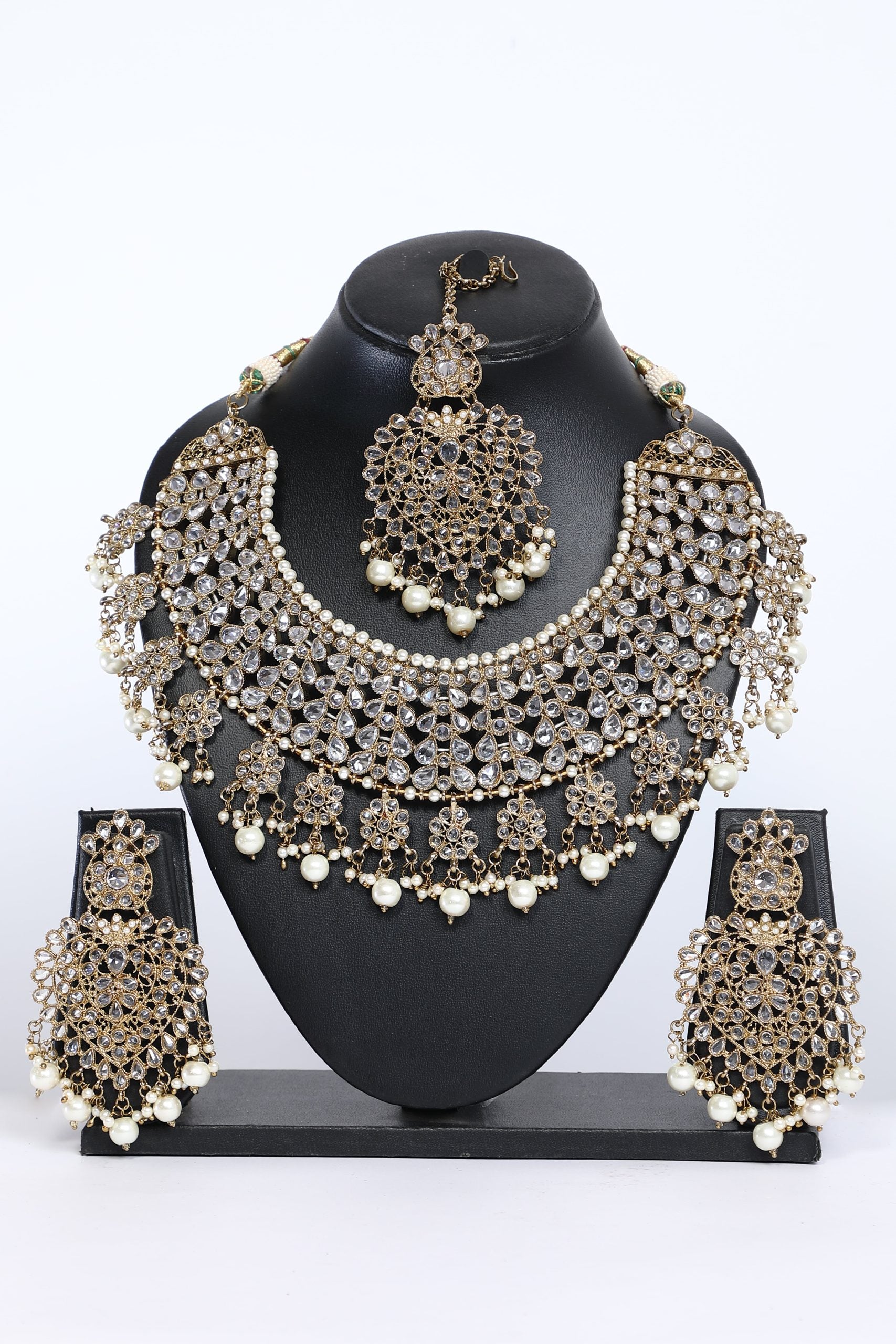 Silver Stone Studded Choker Necklace Set - 6213