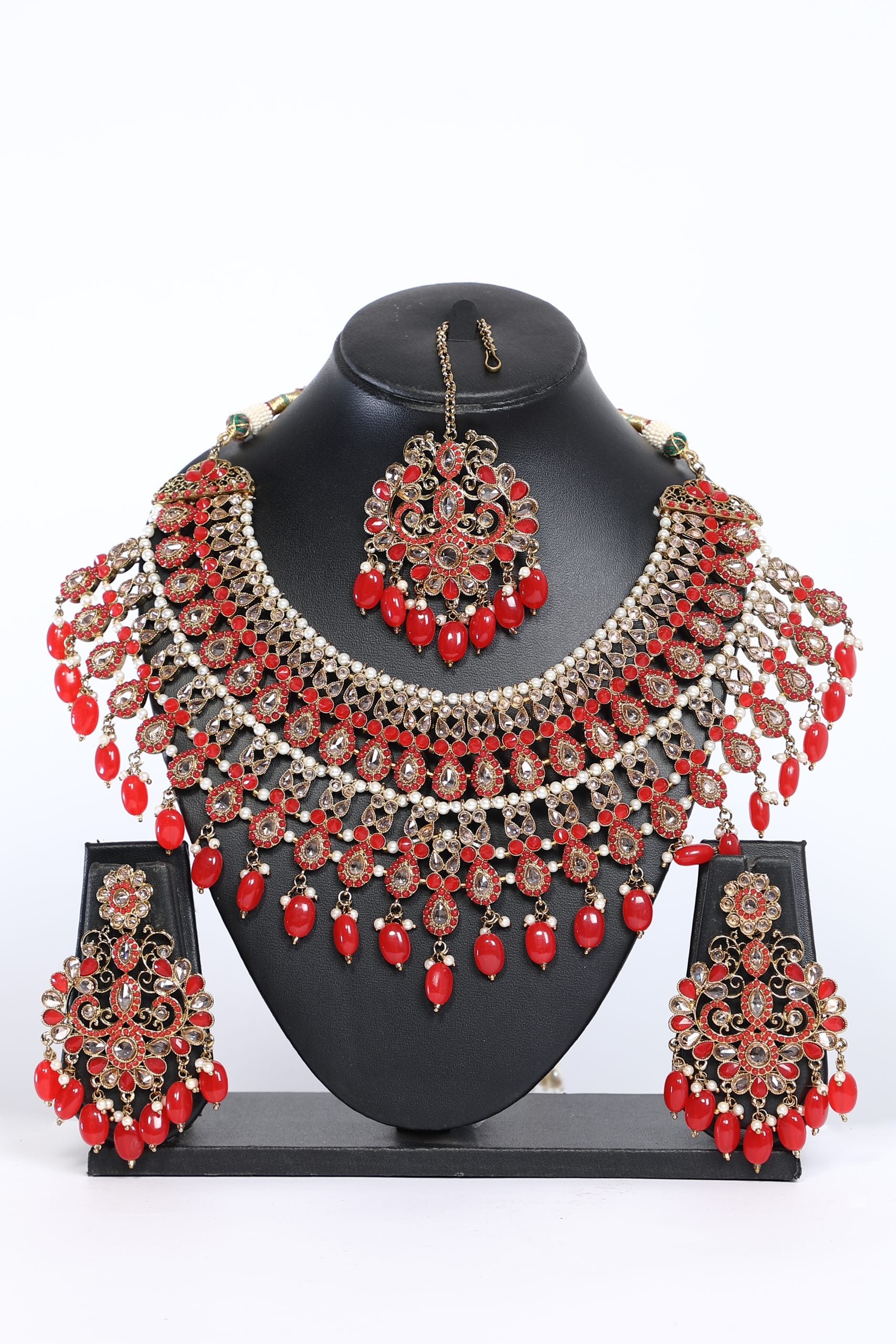 Stone With Pearl Work Necklace Set - 6255