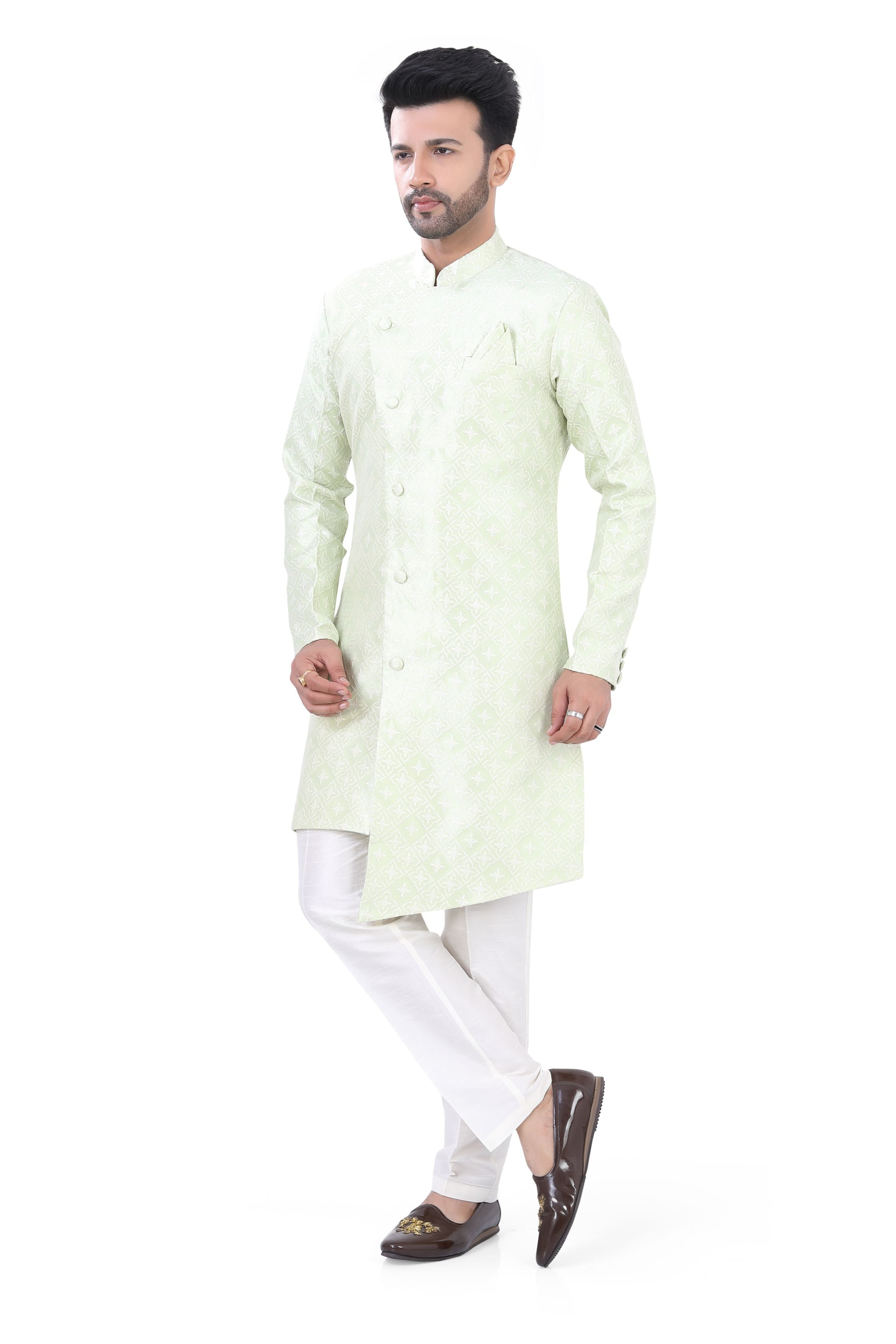 Jamevaram Indo Western Set In Pista Green Dsgn No. 2