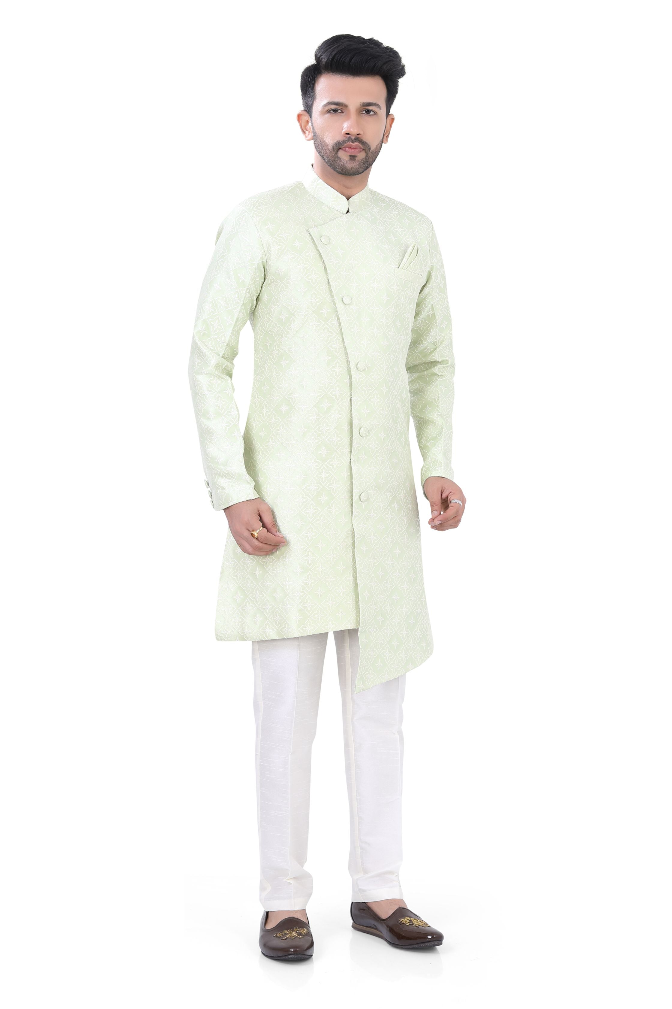 Jamevaram Indo Western Set In Pista Green Dsgn No. 2