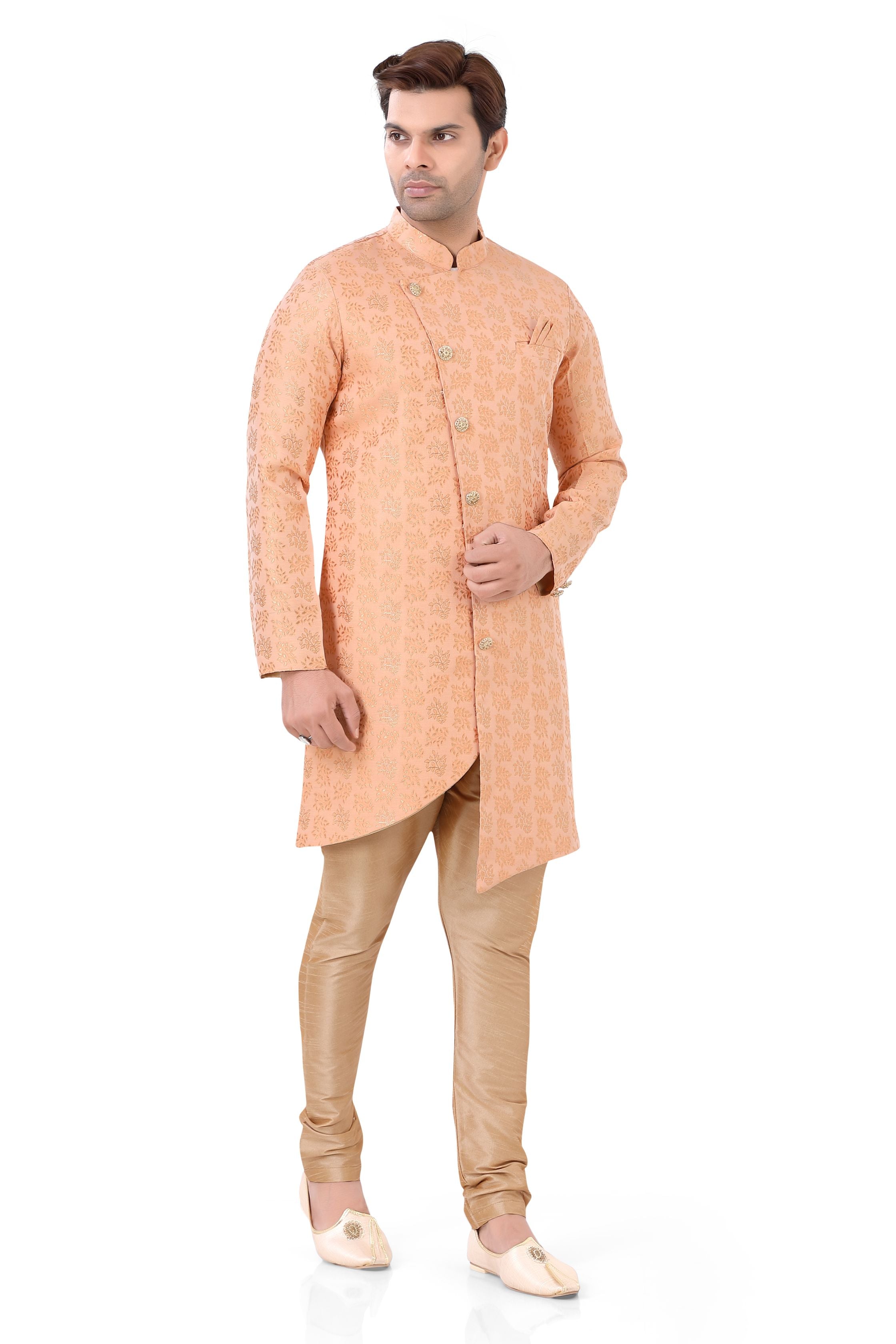 Jamevaram Indo Western in Peach - Premium 2 Pieces Indo western from Dapper Ethnic - Just $150! Shop now at Dulhan Exclusives
