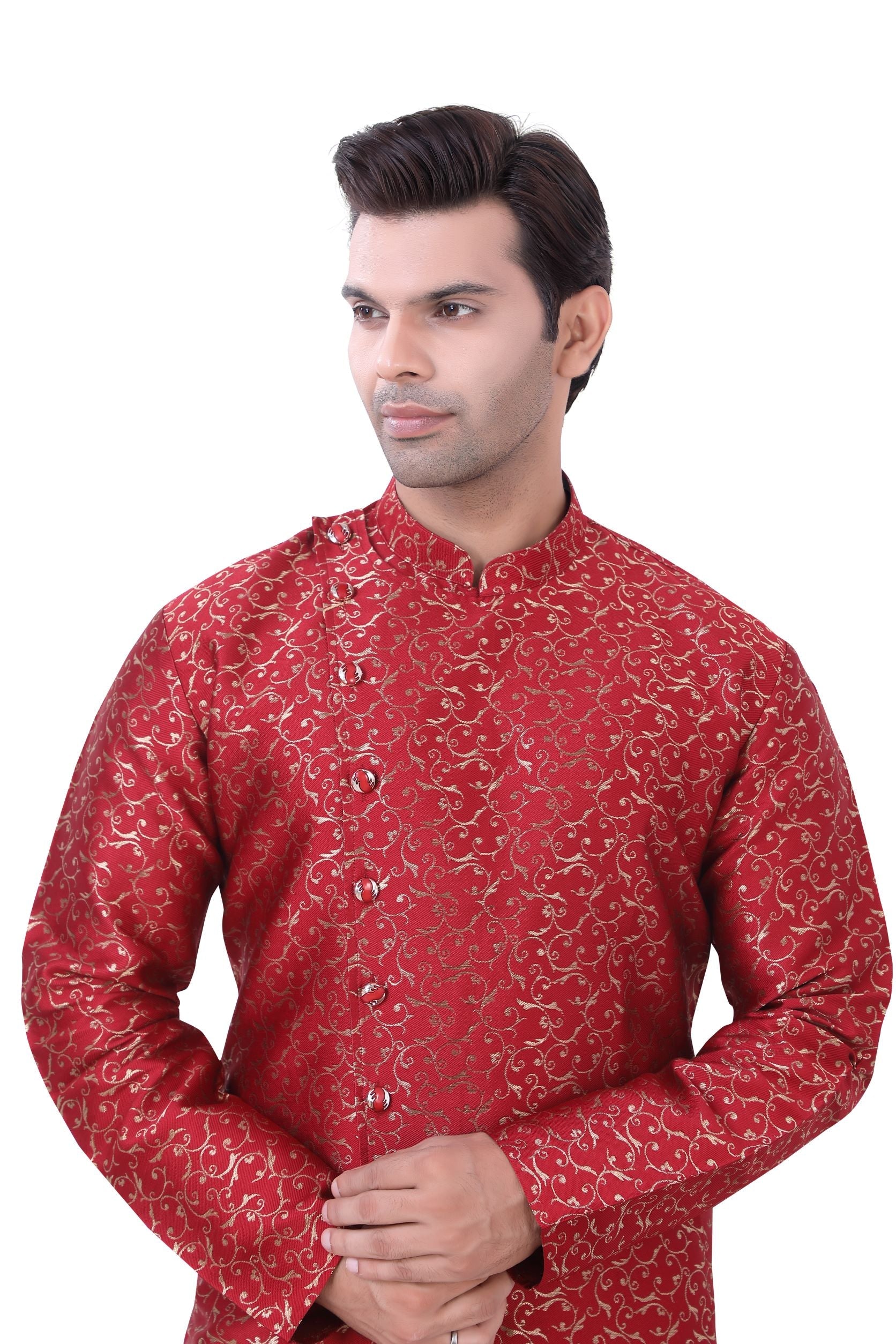 Aangrakha Style Brocade Silk Kurta in Maroon D NO M - 139
