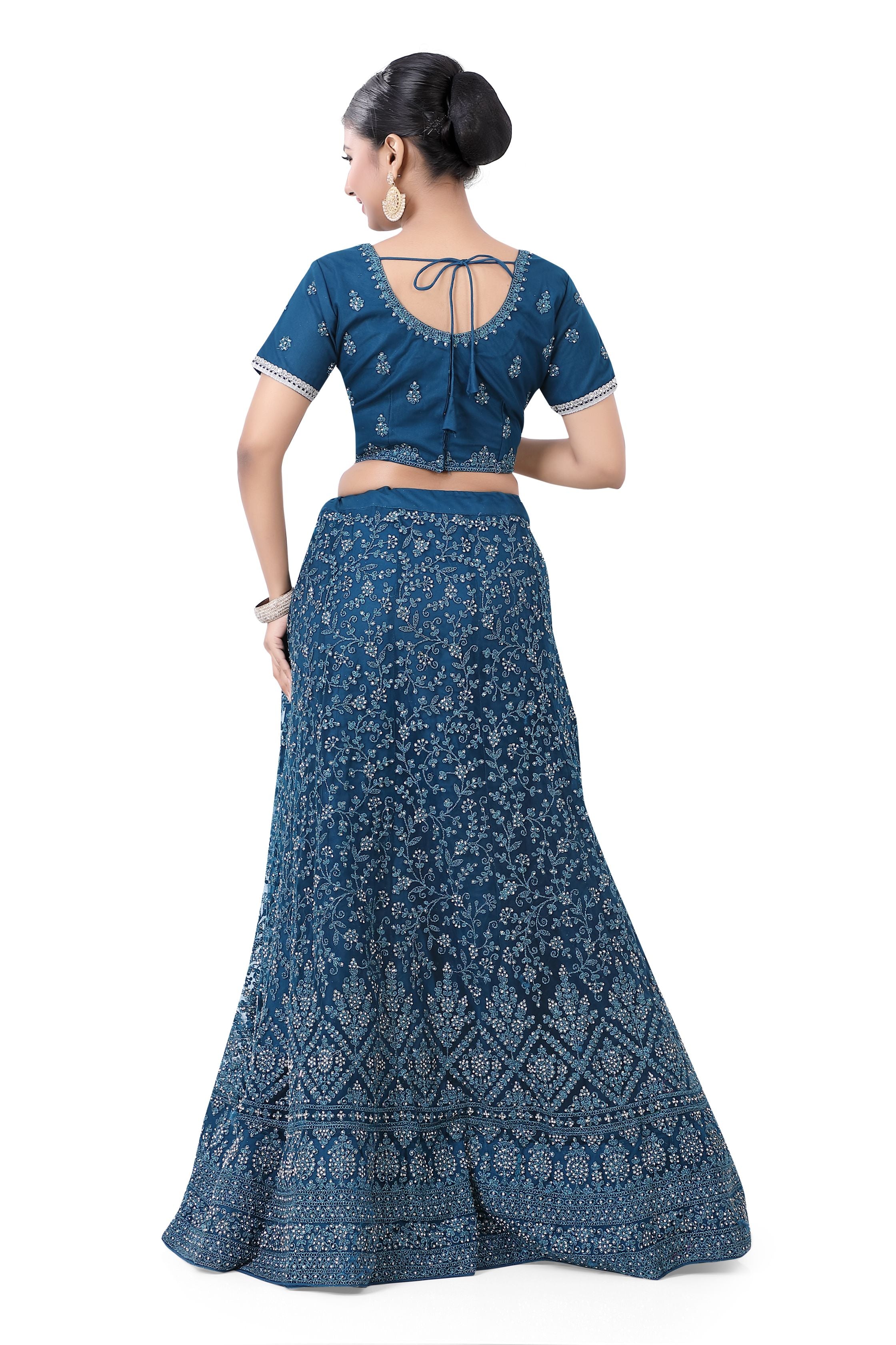 Teal Blue Silk Lehenga Choli