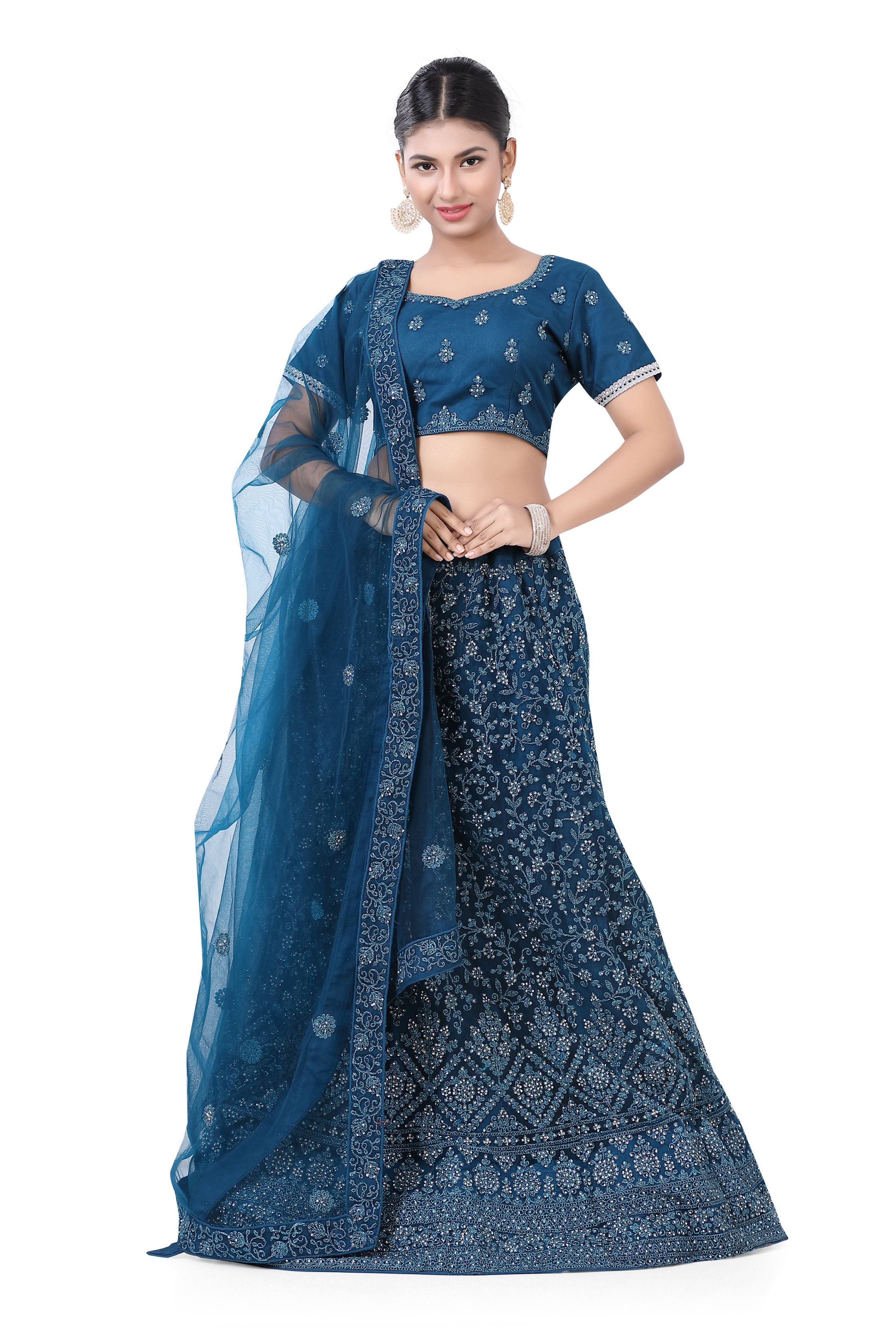 Teal Blue Silk Lehenga Choli
