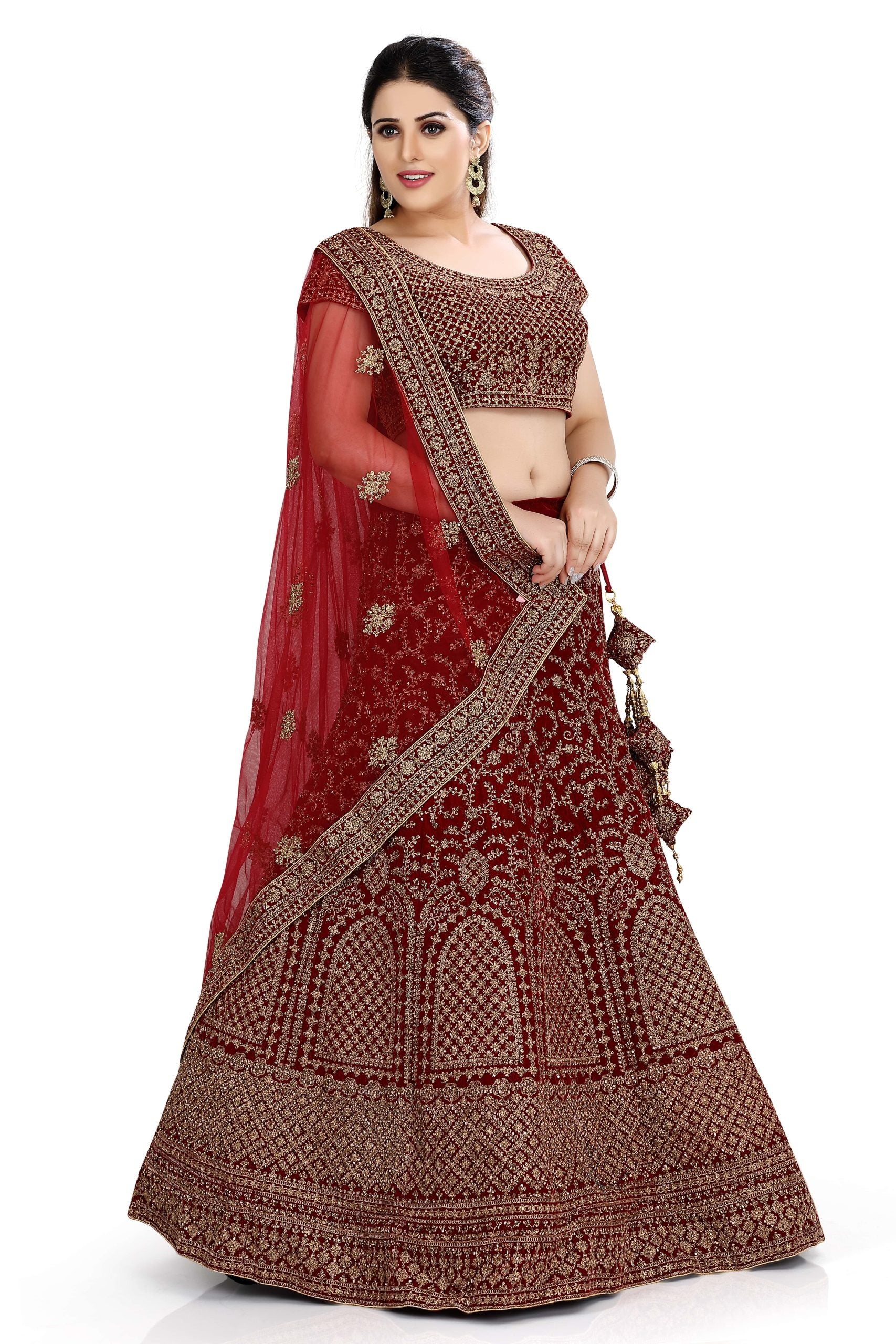 Maroon Velvet Lehenga Choli