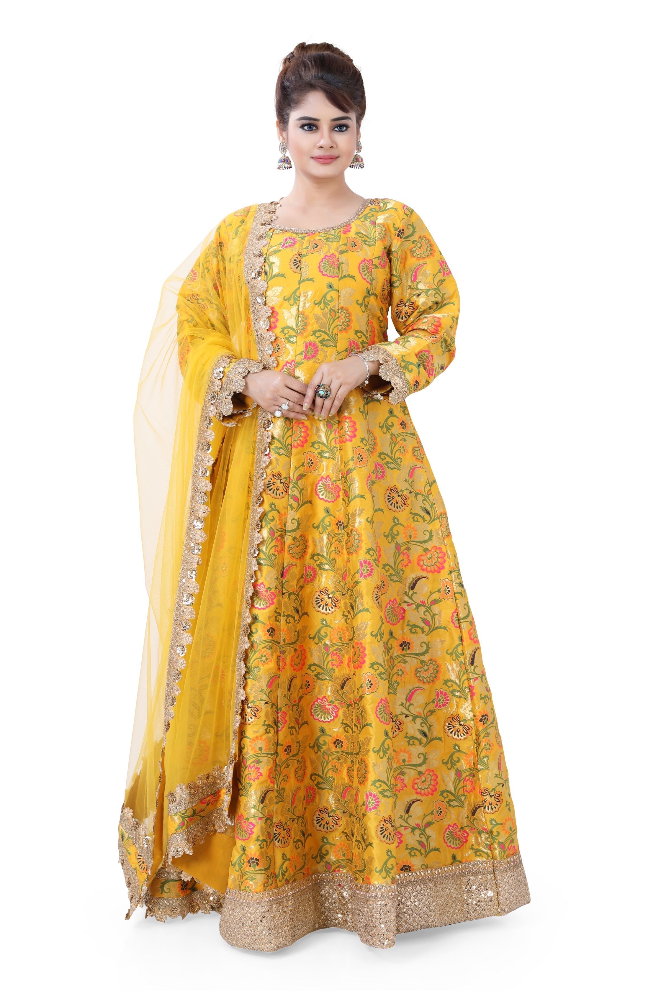 Banarasi Floral Gown Yellow color