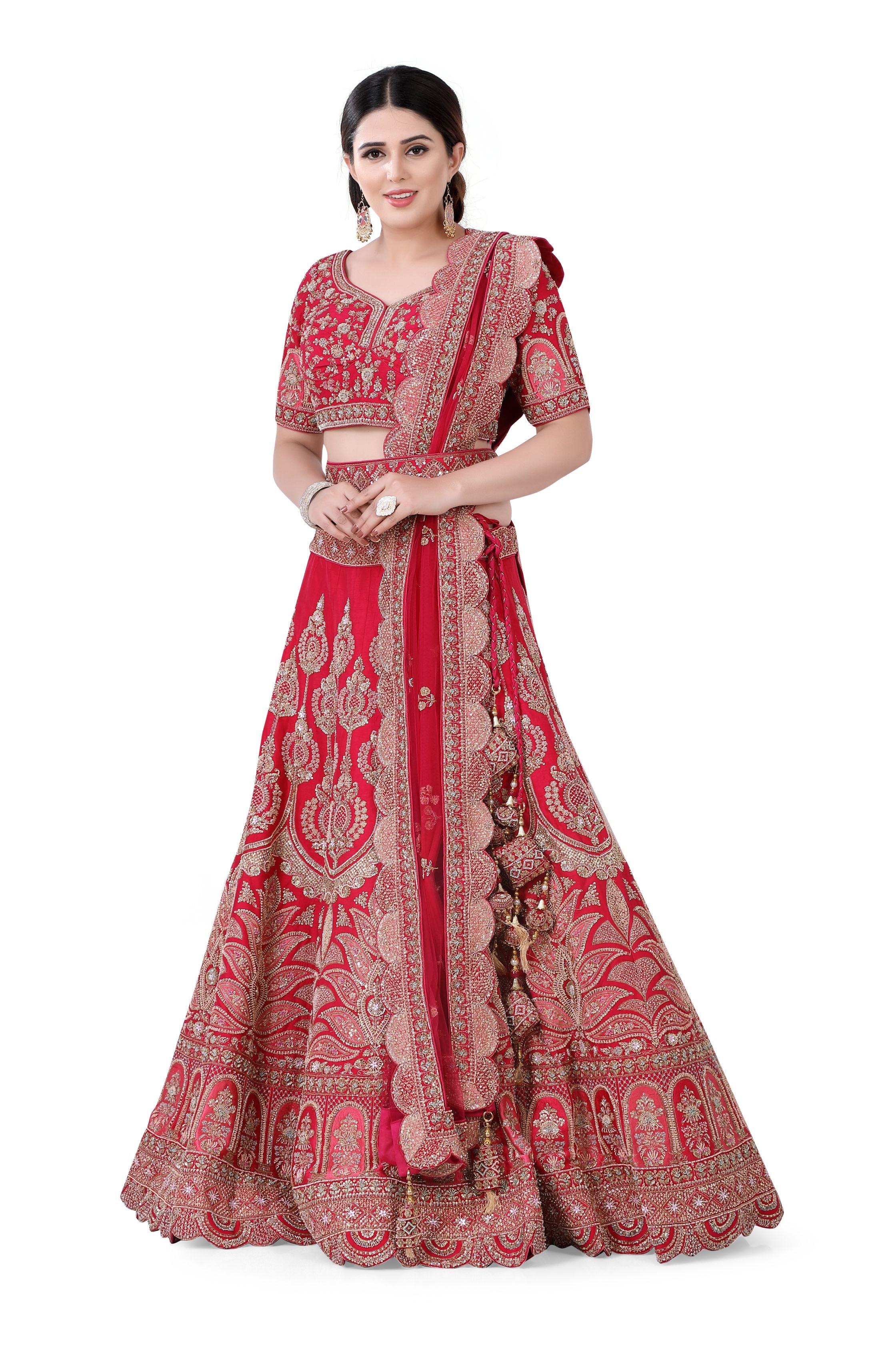 Silk Bridal Lehenga Choli in Red Color