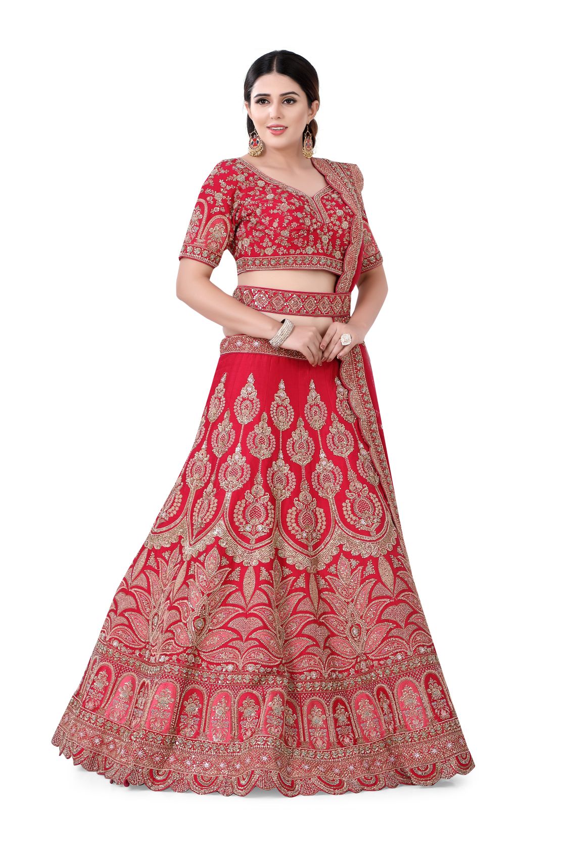 Silk Bridal Lehenga Choli in Red Color