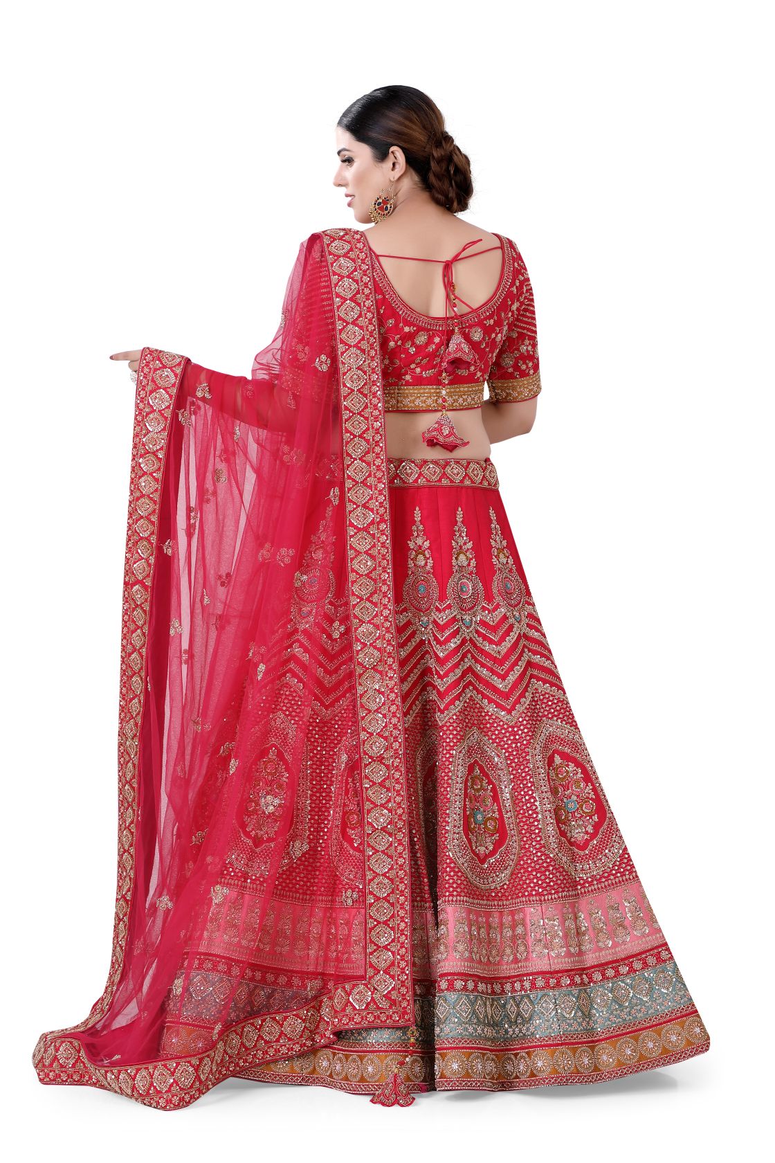 Red Silk Bridal Lehenga Choli - Premium Bridal lehenga from Dulhan Exclusives - Just $3685! Shop now at Dulhan Exclusives