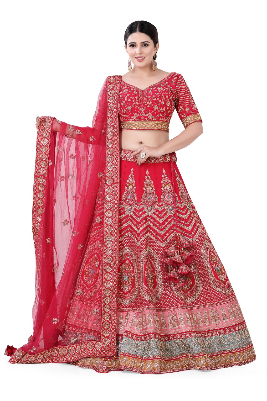 Red Silk Bridal Lehenga Choli - Premium Bridal lehenga from Dulhan Exclusives - Just $3685! Shop now at Dulhan Exclusives