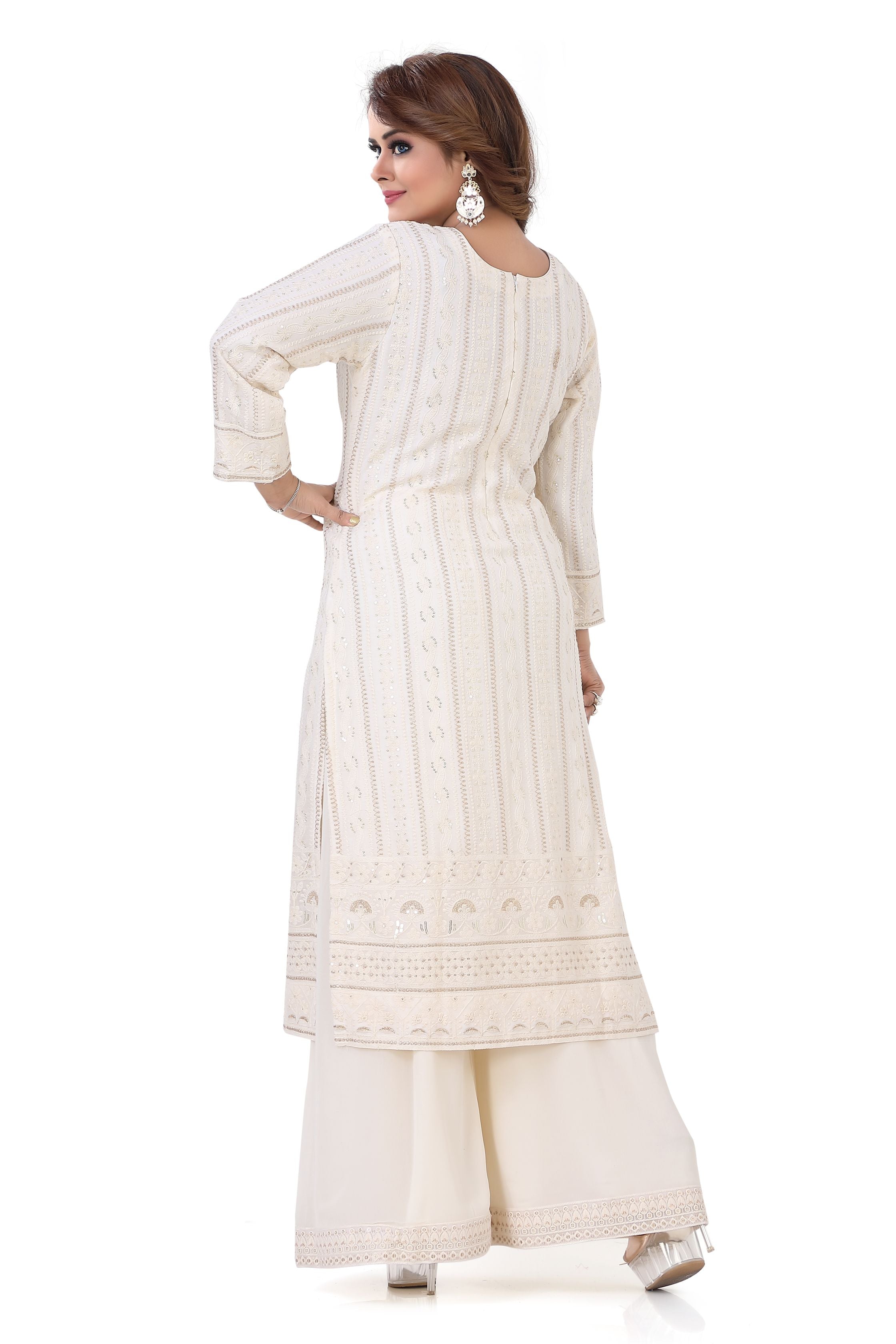 Chikankari Plazzo Suit in Cream Colour