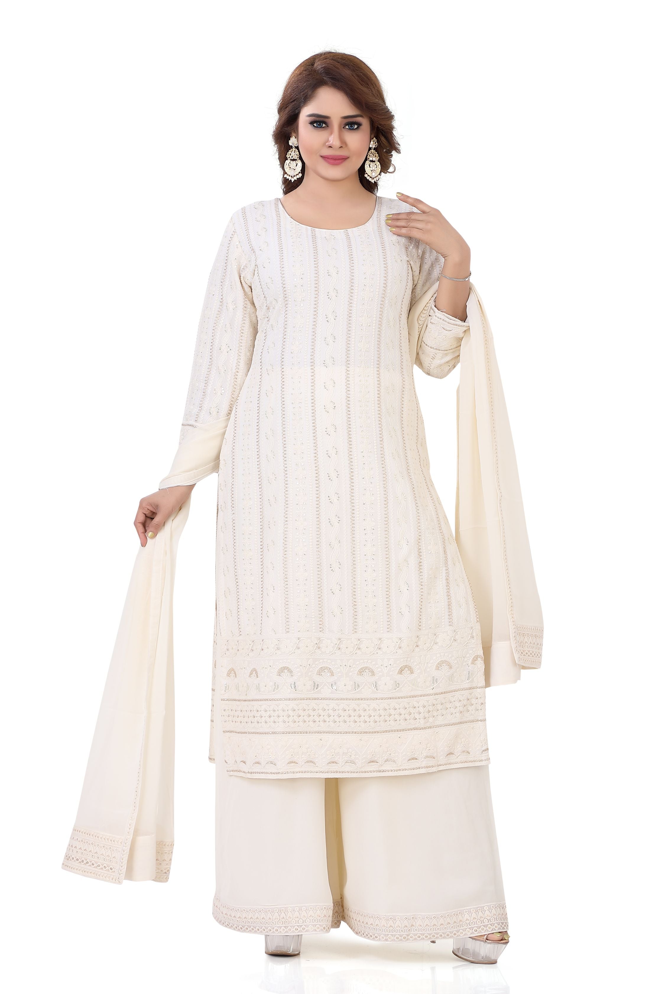 Chikankari Plazzo Suit in Cream Colour